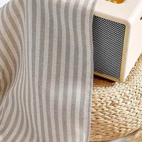 Miniatura 3 de Vangao Cortinas de lino a rayas para cocina de 24 pulgadas de largo, cortinas semitransparentes con dobladillo para barra, 2 paneles, gris sobre