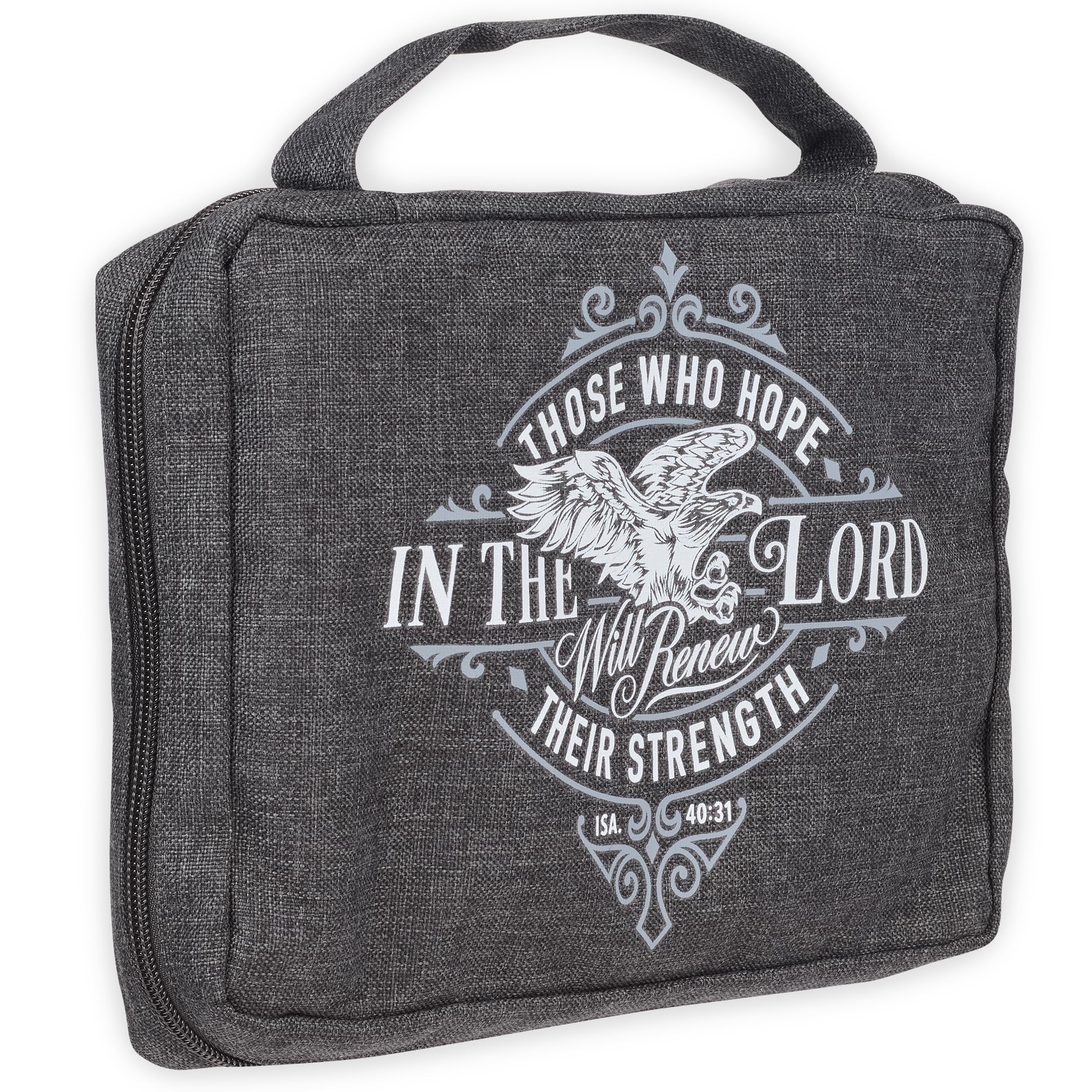 Christian Art Gifts Polyester Bible Cover with Zippered Pocket and Pen Storage for Men and Women: Hope in The Lord - Isaiah 40:31 Inspirational Bible
