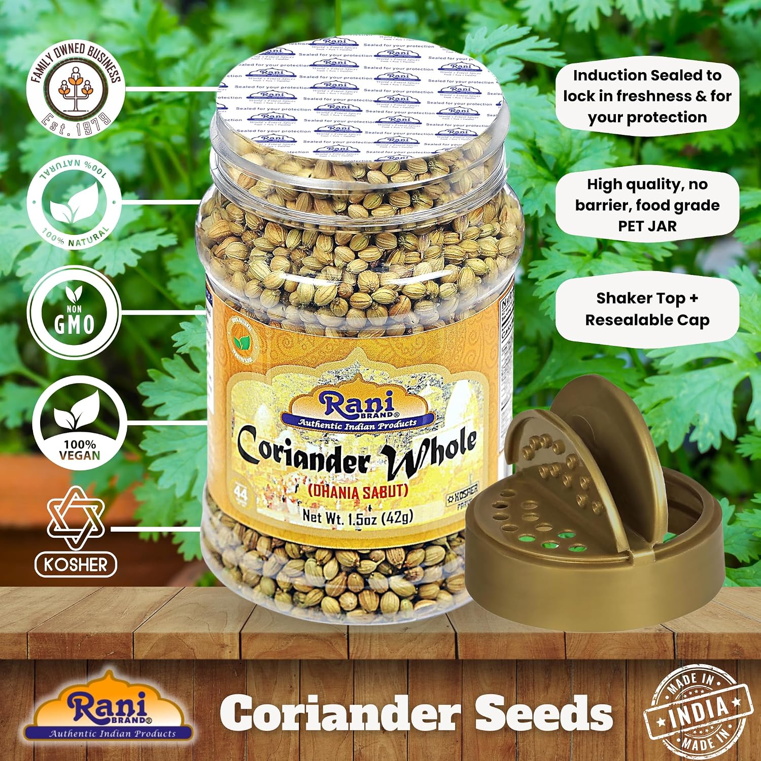 Rani Coriander (Dhania) Seeds Whole, Indian Spice 1.5oz (42g) PET Jar ~ All Natural | Gluten Friendly | NON-GMO | Kosher | Vegan | Indian Origin image 4
