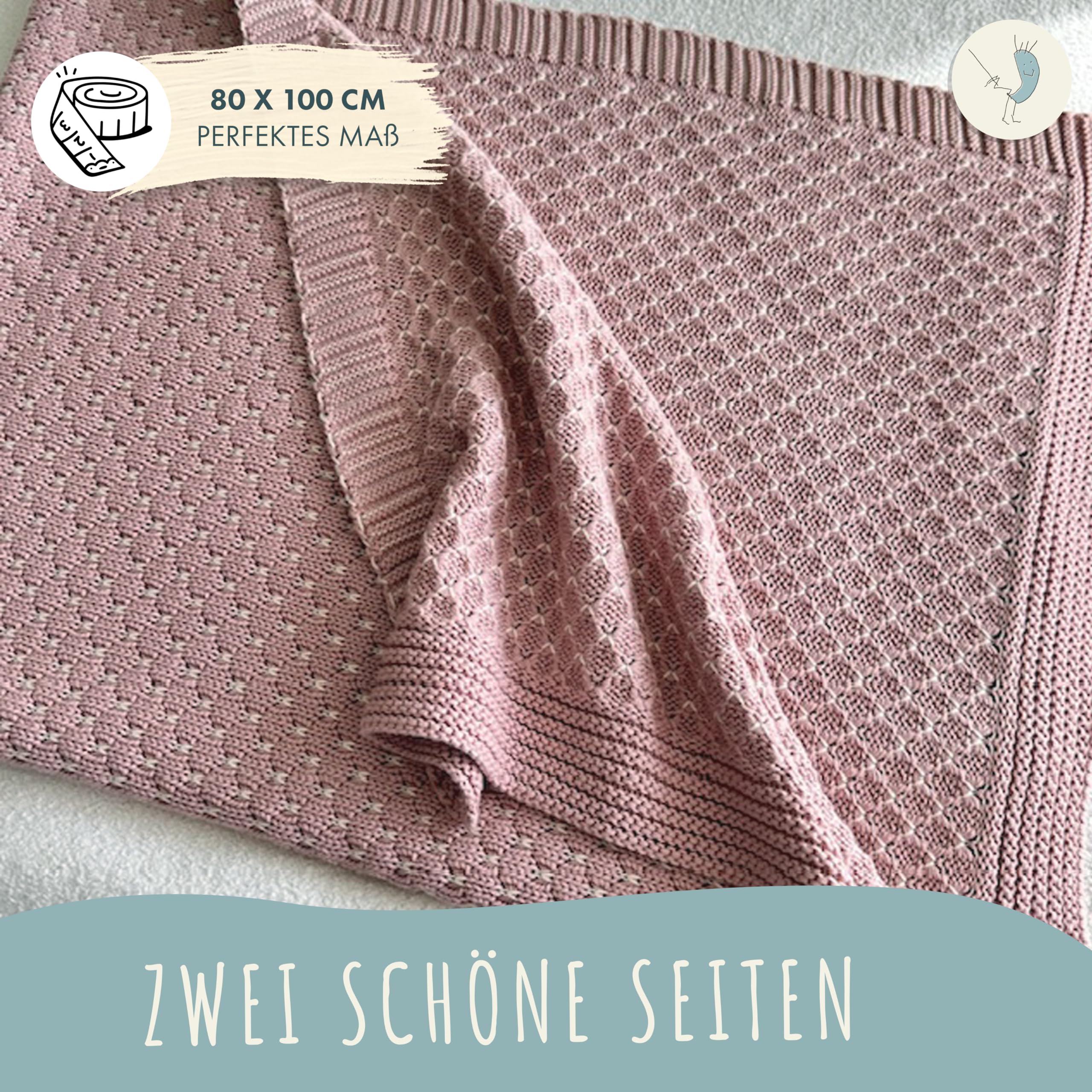 Babydecke aus Baumwolle, gestrickt, 80×100 cm, Öko-Tex | Für Kinderwagen, Babybett & Kuschelzeit, weich, atmungsaktiv, Geschenkbox inklusive
