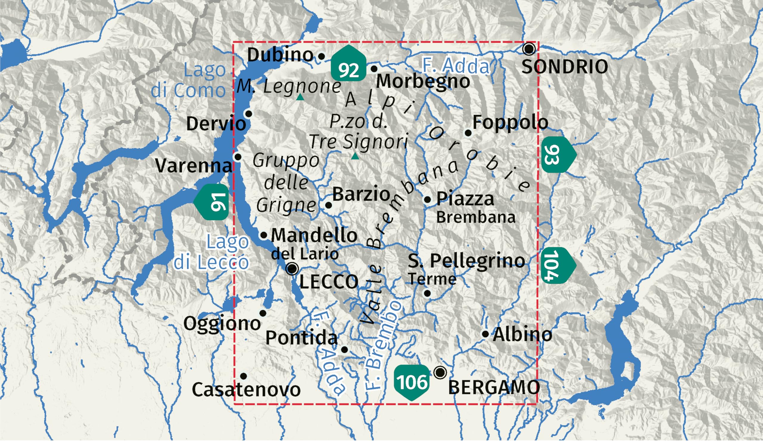 105 lecco - valle brembana alpi orobie: Wander- und Fahrradkarte in einem - inklusive Offline-Verwendung in der KOMPASS-App. Wander-& Radwege. Skitouren. Langlaufen. Reiten.