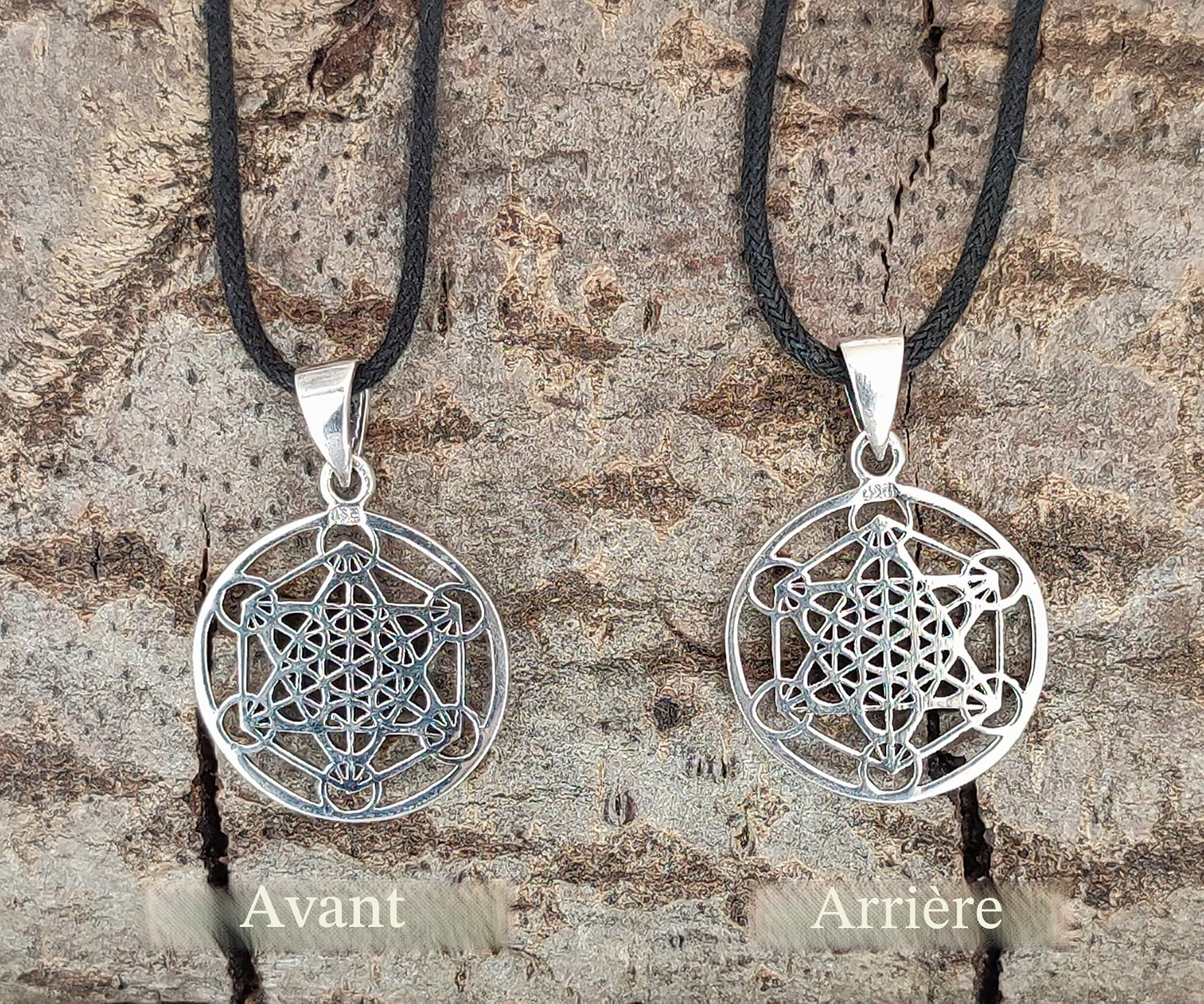 Pendentif cube de Métatron en argent sterling 925 n° 402, Argent sterling