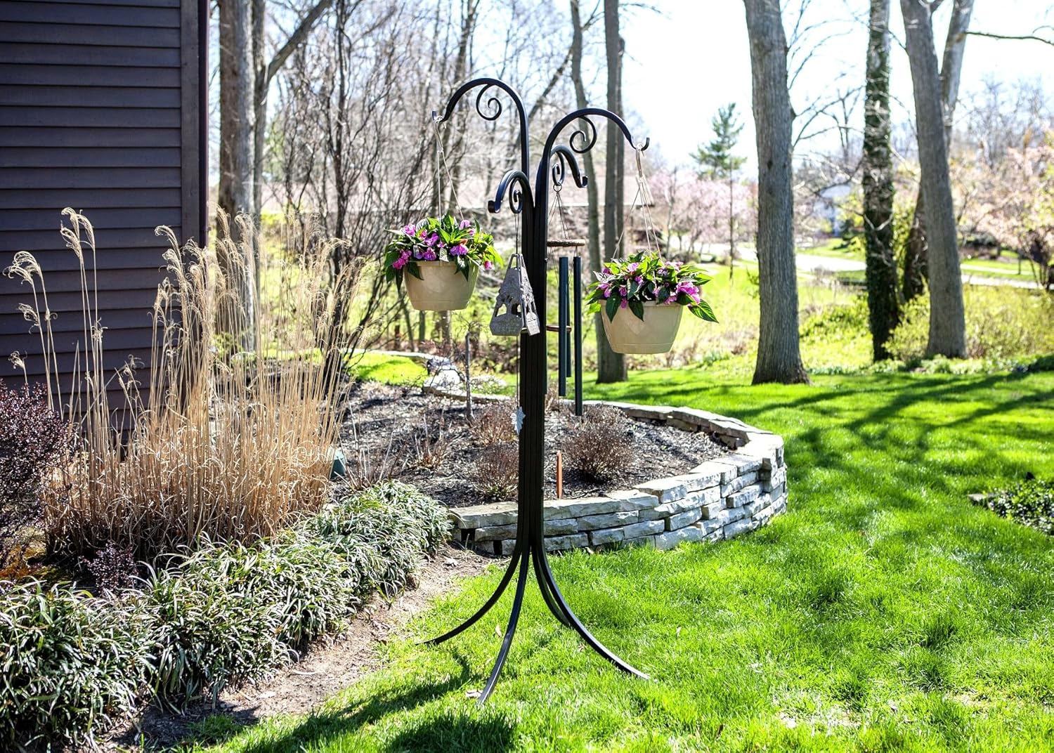 Panacea 88155 4 Way Scroll Basket Hanger Plant-Hooks, 72 in. in, Black