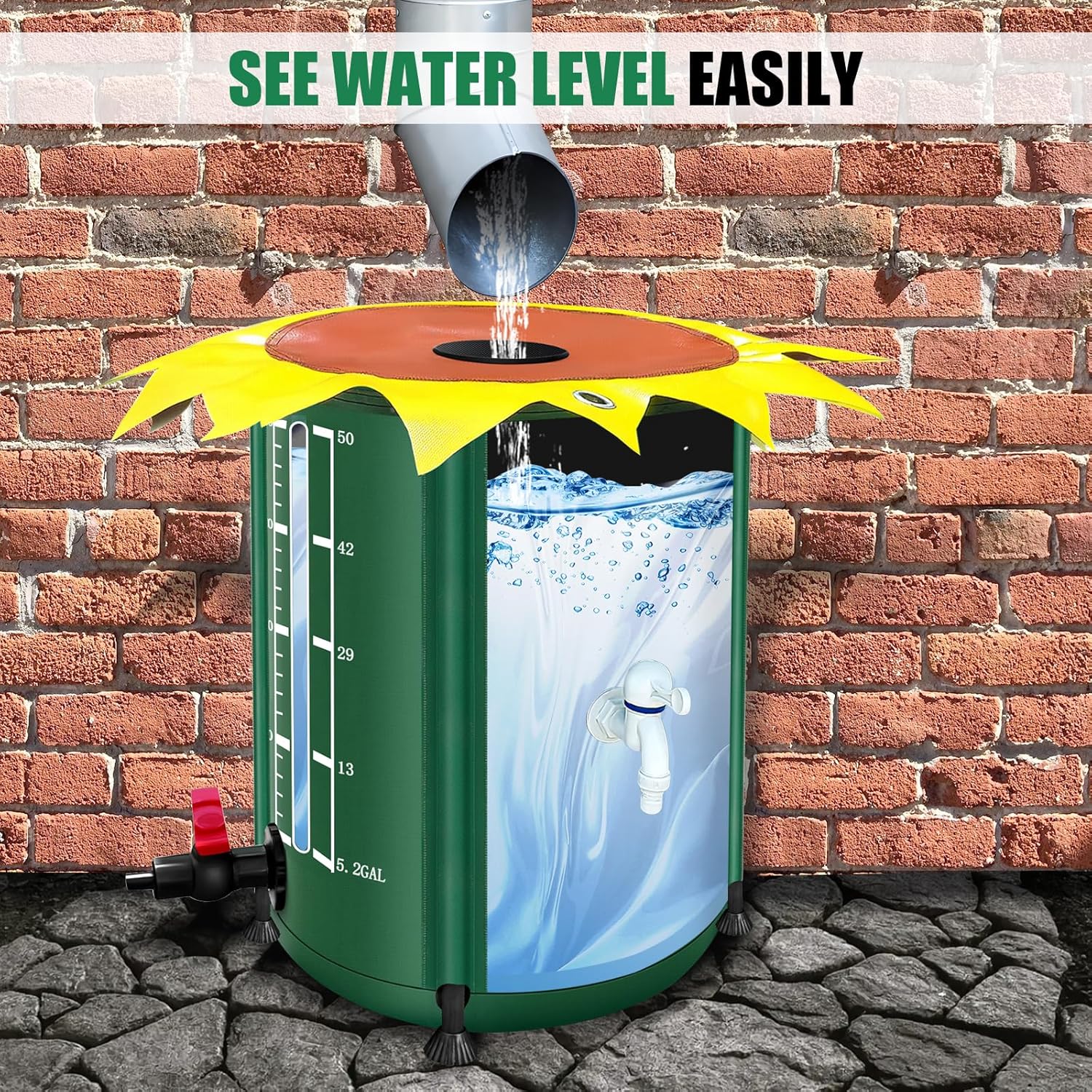 53 Gallon Collapsible Rain Barrel, Rain Water Collection Barrel with 1000D Oxford Cloth, Portable Rainwater Collection System with Spigot and Overflow Kit