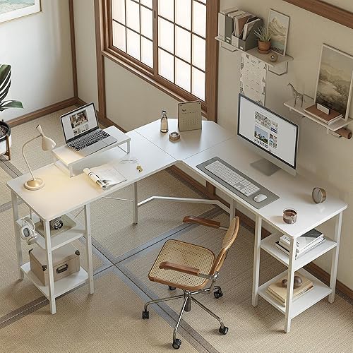 Miniatura 2 de BANTI Escritorio en forma de L con shleves, escritorio esquinero grande de 58 pulgadas con dos almacenamiento, ahorro de espacio, fácil de montar,