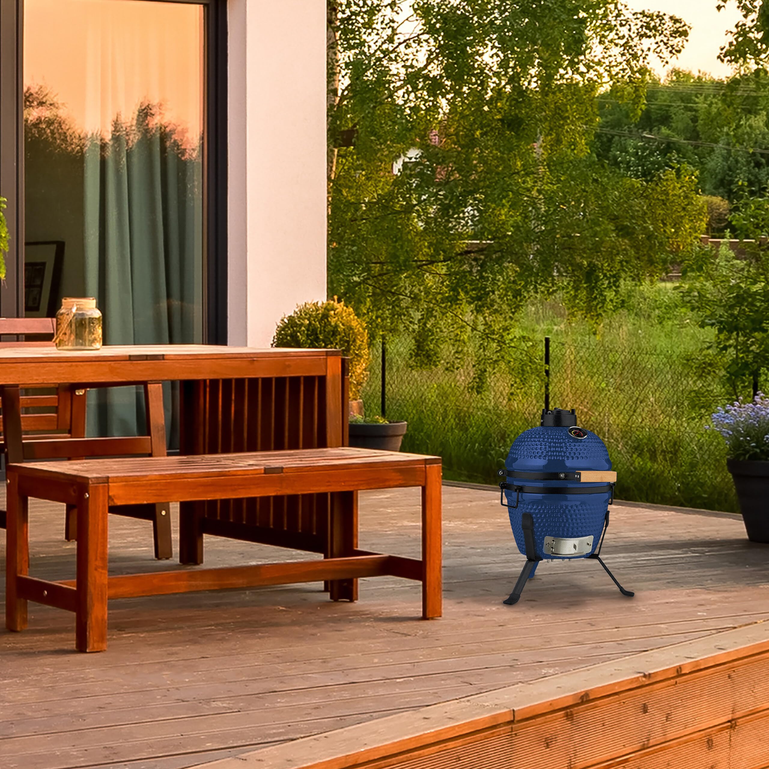 Relaxdays Barbecue a Carbonella Stile Kamado, Griglia Ø 26 cm in Ceramica, BBQ Carbone da Esterno