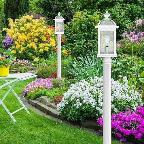 Miniatura 7 de Darkaway Luces de poste grandes de 22 pulgadas para exteriores con postes de lámpara de vidrio sembrado, iluminación exterior para patio, jardín,