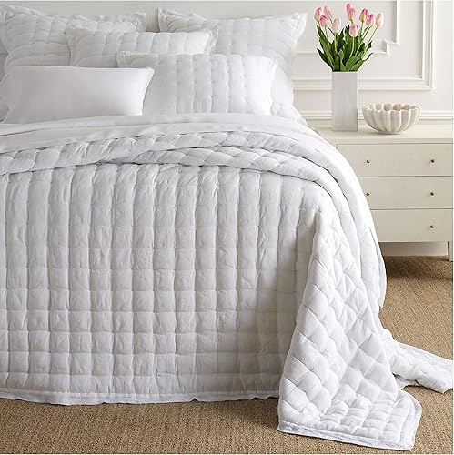 Lush Linen - Colcha blanca de color blanco, tamaño matrimonialqueen, patrón sólido blanco