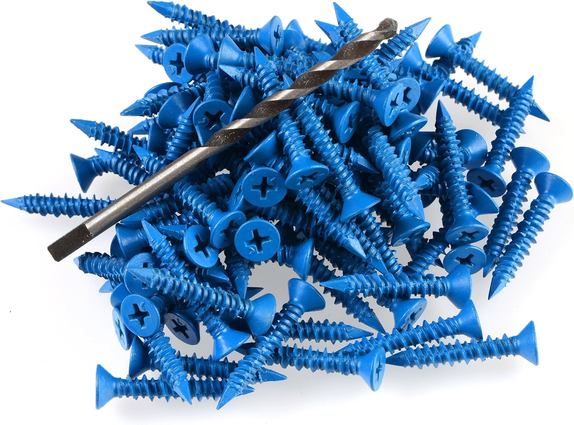 Ansen Tools AN-113 Diamond Tip Phillips/Flat Head Concrete Screw Anchor 3/16" x 1 1/4". 100 Piece With Drill Bit