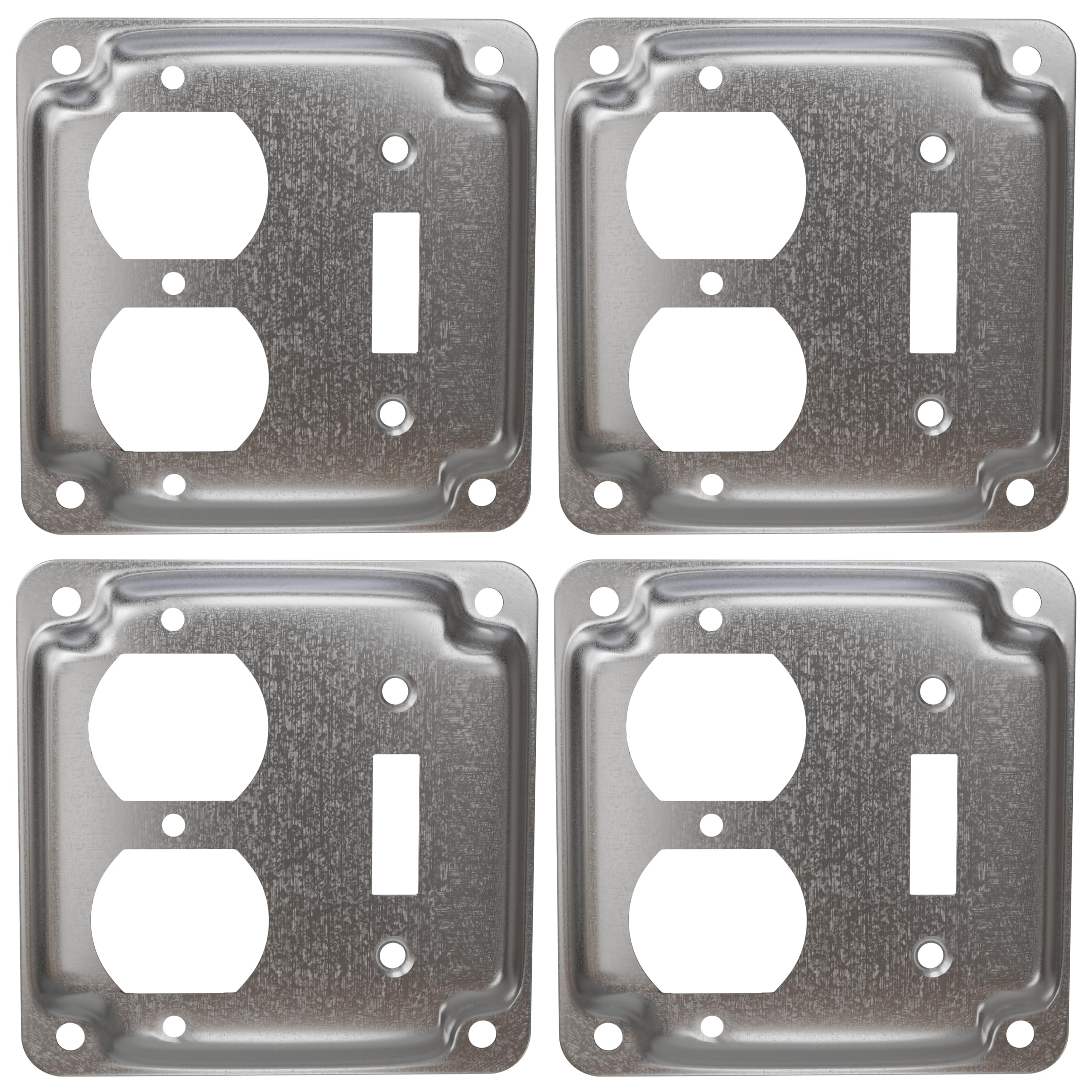 OHLECTRIC Crushed Corner Steel Box Cover with 1 Duplex Receptacle & Toggle Switch| 4” Square Electrical Box Cover, Fire Rated | Ideal for Wiring Connection Protection and Wiring Devices (4-Pack)