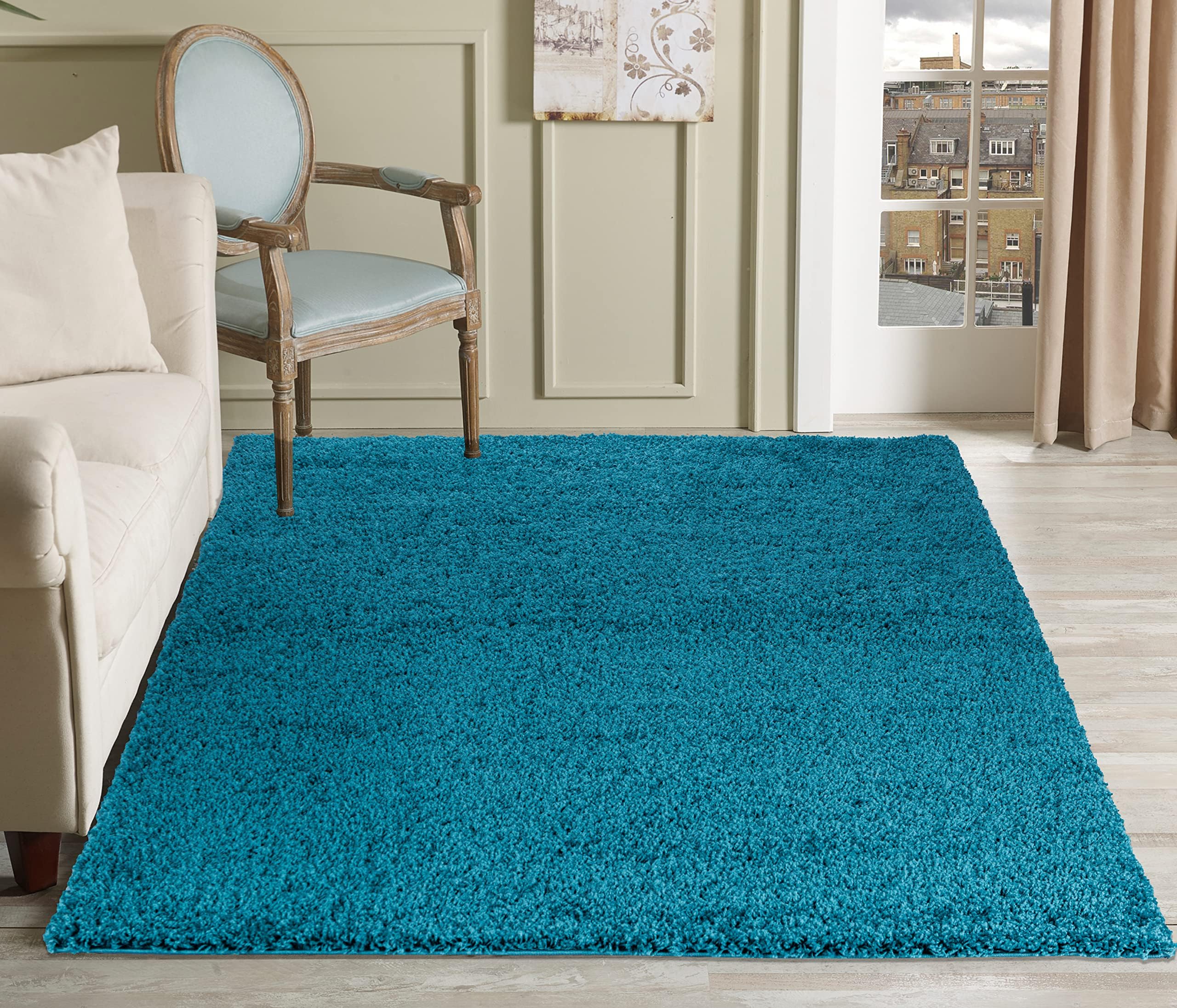Serdim Rugs Living Room Shaggy Area Rugs, Polypropylene, Teal, 60x110cm(2'x3'7)