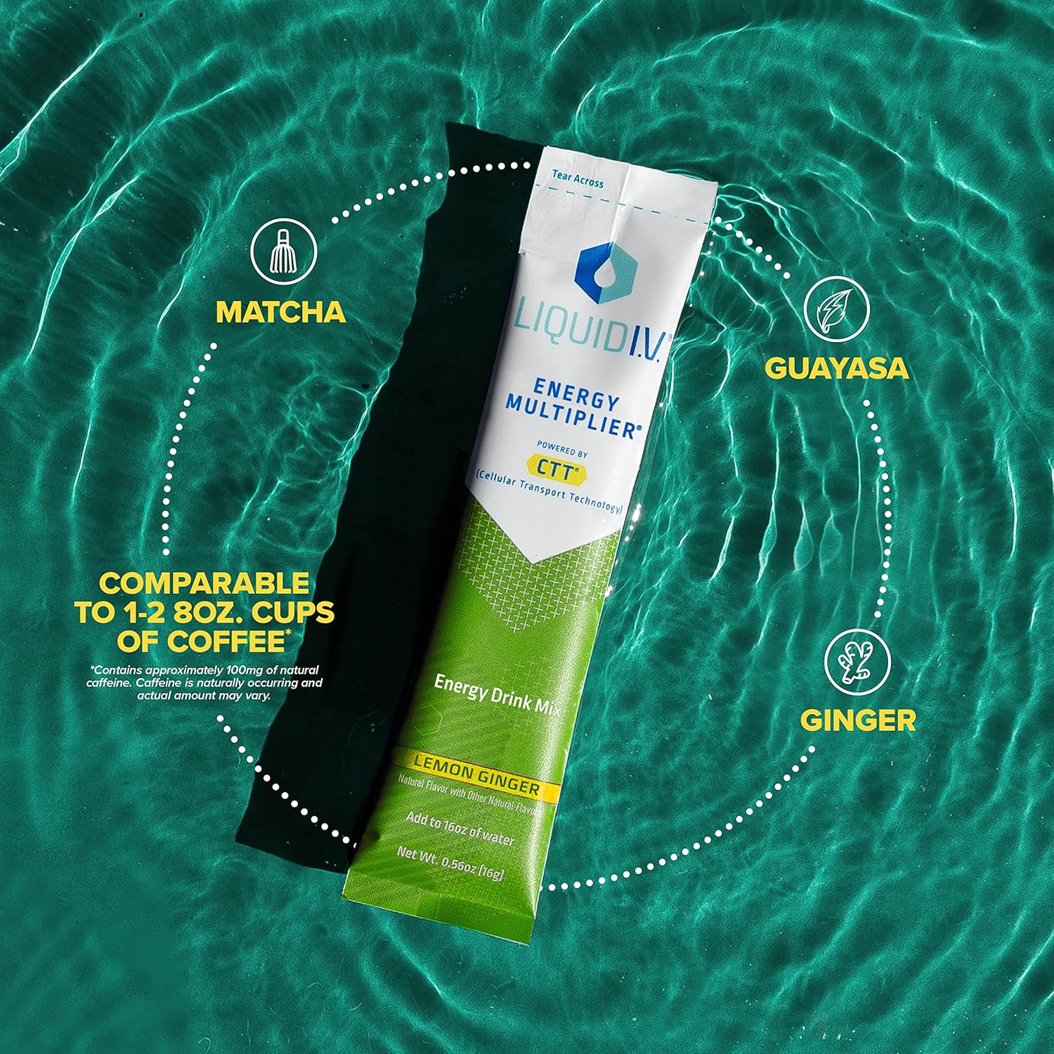 Liquid I.V. Energy Multiplier | Energy Powder Drink Sticks | Matcha and Green Energy Blend Drink Mix | Natural Caffeine | Easy Open Single-Serving Stick | Non-GMO | Lemon Ginger | 168 Sticks : Everything Else