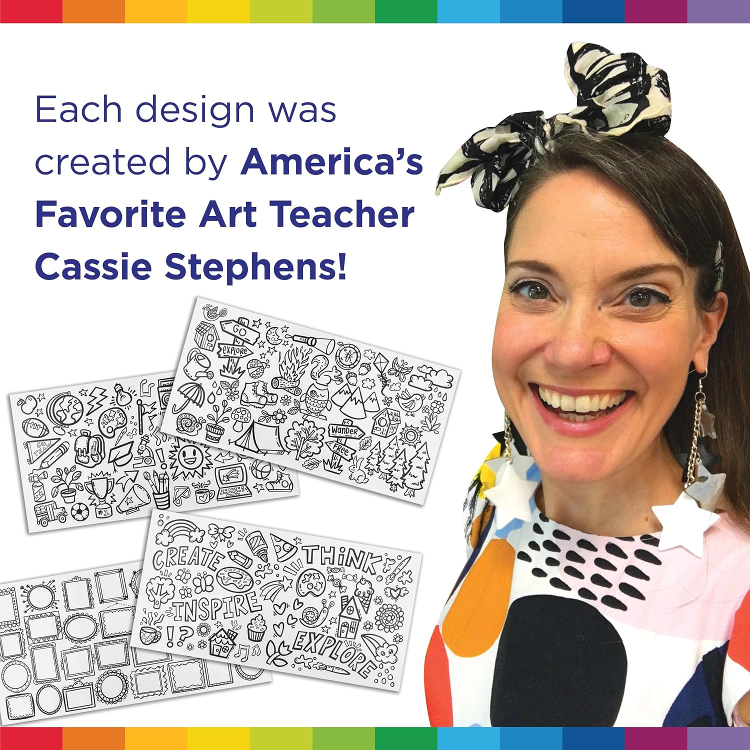 Prang Doodle & Drawing Rolls by Cassie Stephens, White, 58" x 30", 4 Designs (1 per Sheet)