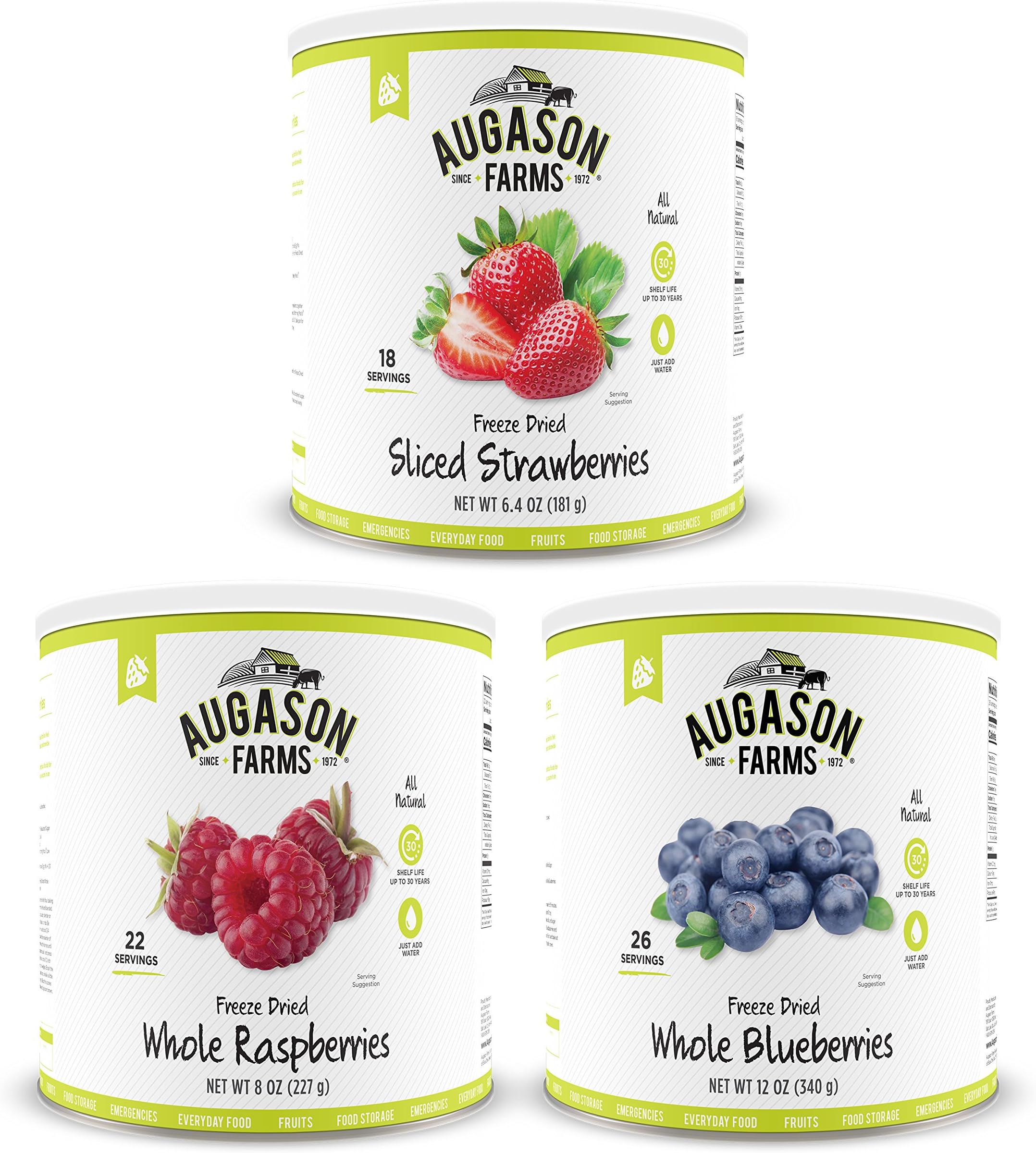 Augason Farms Freeze Dried Berries Variety Kit No. 10 Can 3-Pack