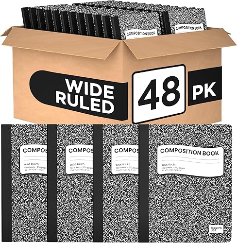 Wide Ruled Composition Notebook Bulk Hard Cover Marble Composition Notebook for School Pack Bulk Notebooks Note Books for Schools 100 sheets 200