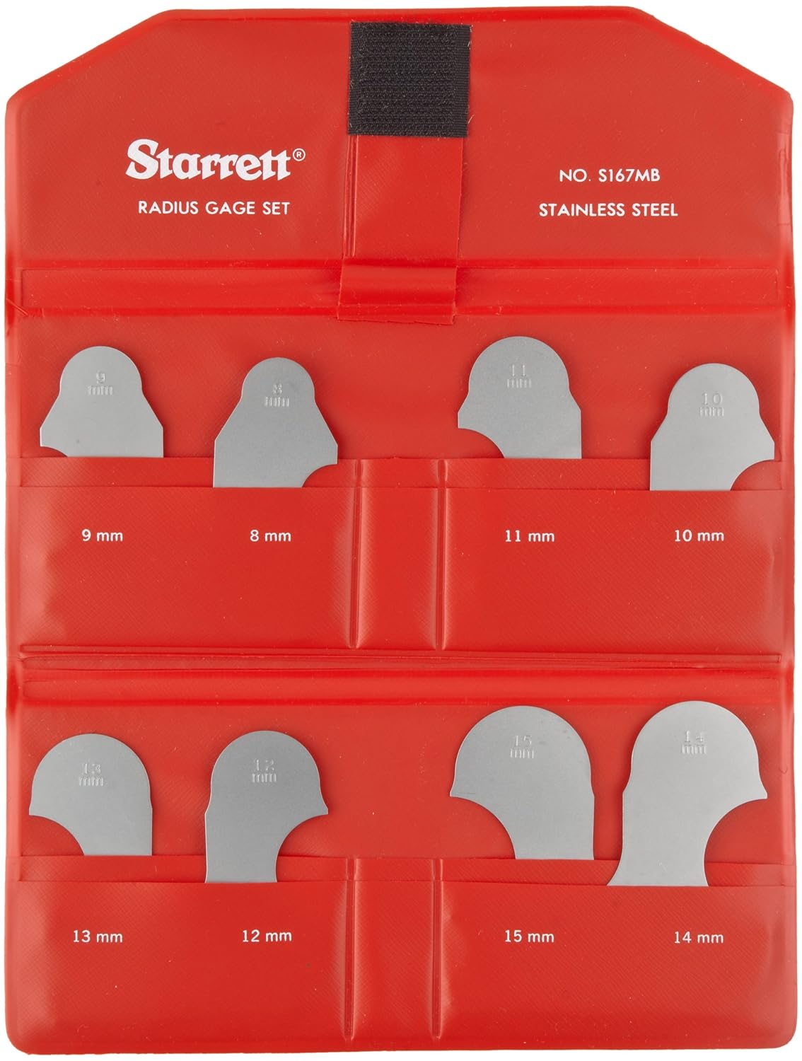 Starrett S167MBZ Radius Gauge Set Millimetre Without Holder, Satin Finish, 815 mm Range, 1 mm