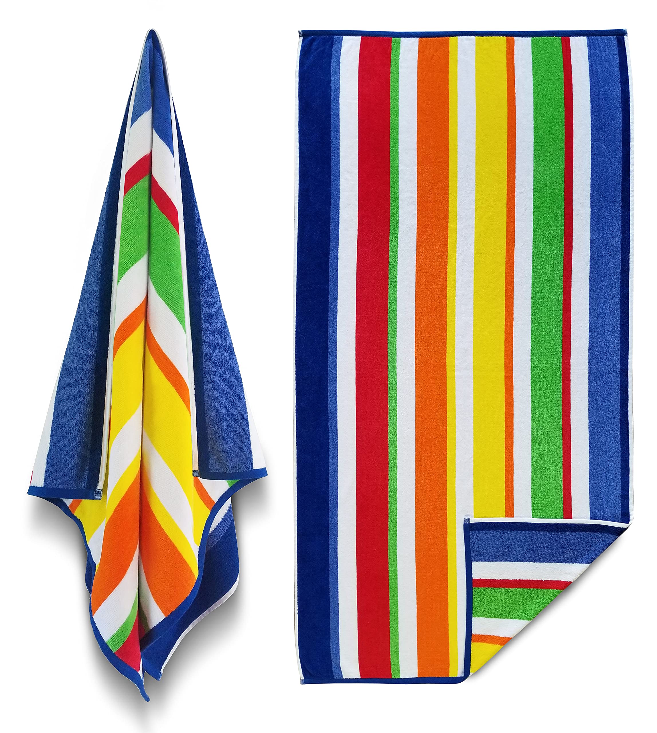 Maya Island Joy–Exclusive Multicolor Island Dreams 100% Cotton Cabana Stripe Beach & Pool Towel 12-Pack–32in x 63 in