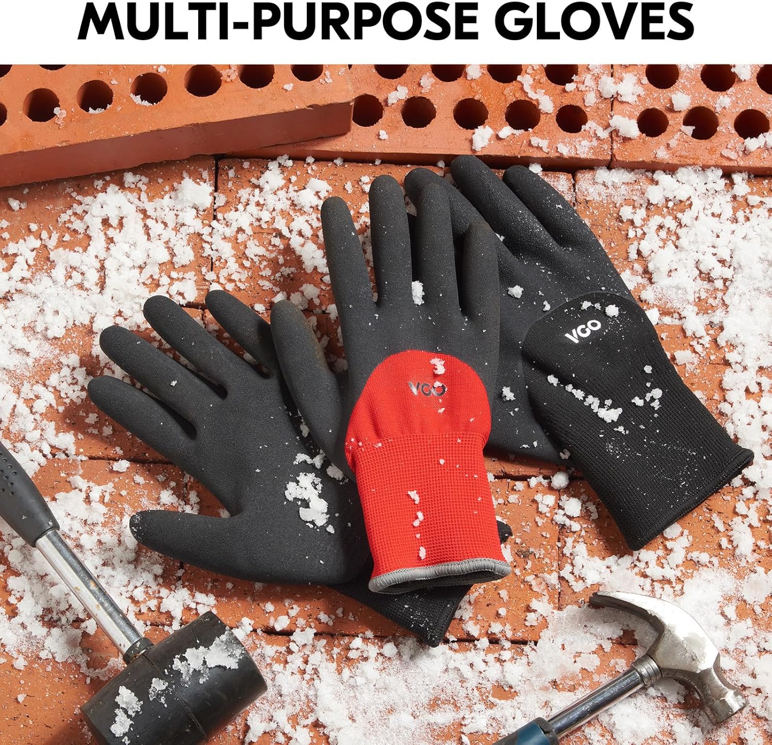 Vgo... 5-Pairs Freezer Winter Work Gloves, Double Lining Rubber Latex Coated for Outdoor Heavy Duty Work (Size L, Red, RB6032) - Image 5