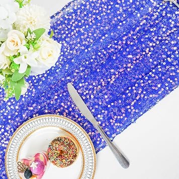 Blue Table Runner 25"x120" 2pcs Glitter Sequin Iridescent Table Runner for Birthday Party Decorations