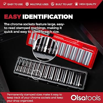 Olsa Tools 3/8-Inch Drive SAE Deep Socket Set - 13pc