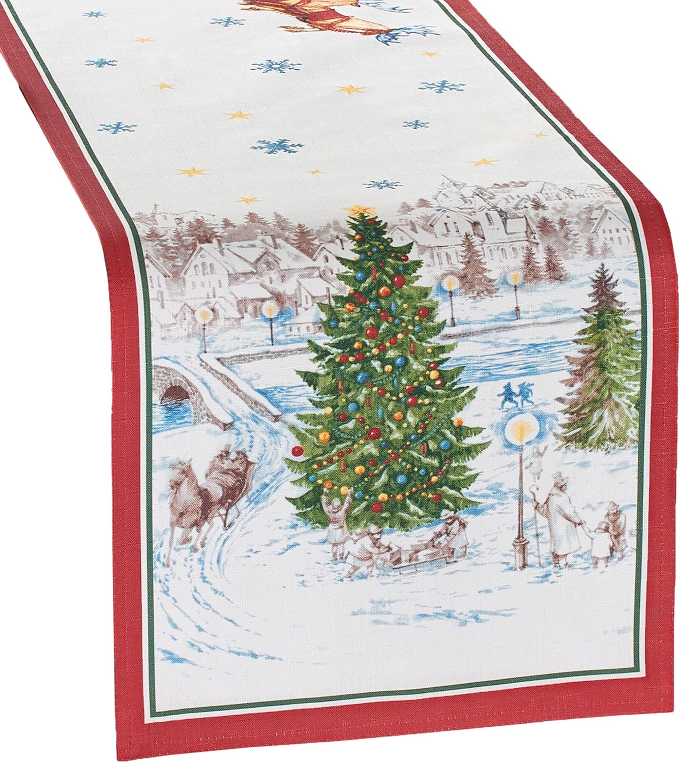 Elrene Home Fashions Santa Snowy Sleighride Holiday Fabric Table/Console Runner, 13 Inches x 70 Inches