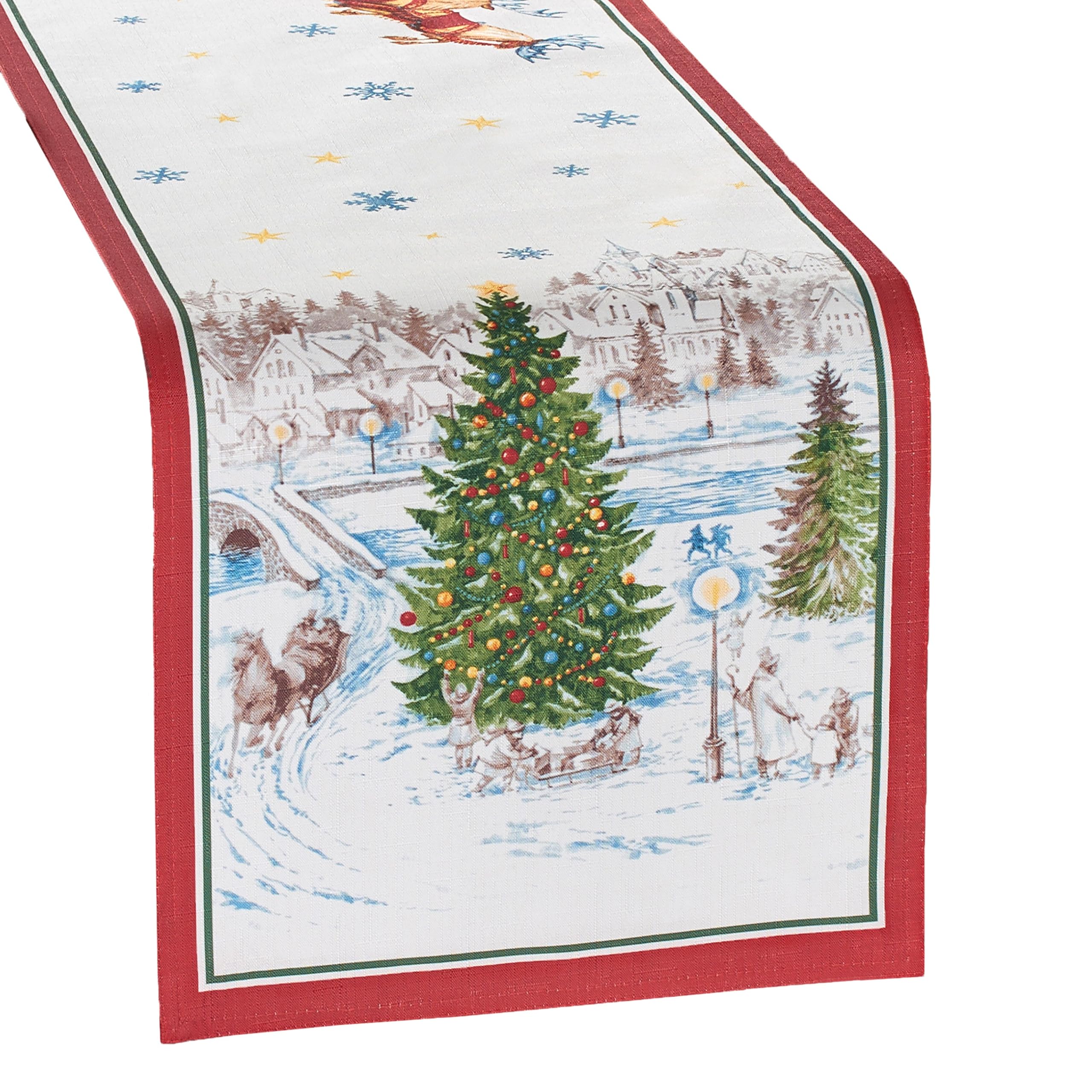 Elrene Santa’s Snowy Sleighride Fabric Table Runner, Polyester, Multi Color, 70" x 13" (Set of 1)