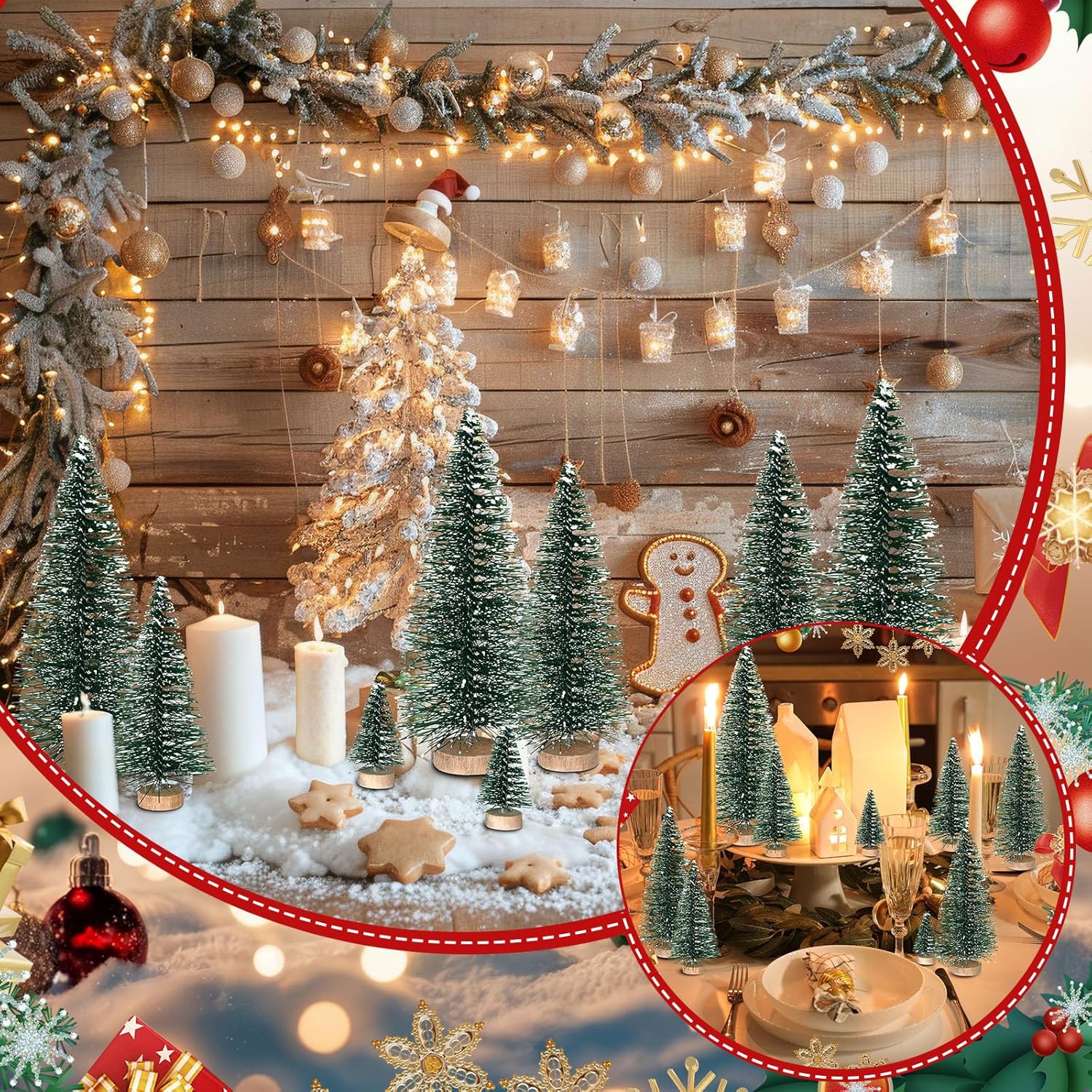 SATINIOR 200 Pieces 6 Sizes Artificial Mini Christmas Tree Sisal Snow Trees Bottle Brush Christmas Trees Pine Trees Ornaments with Wooden Base for Home Christmas Winter Party Decoration(Dark Green)