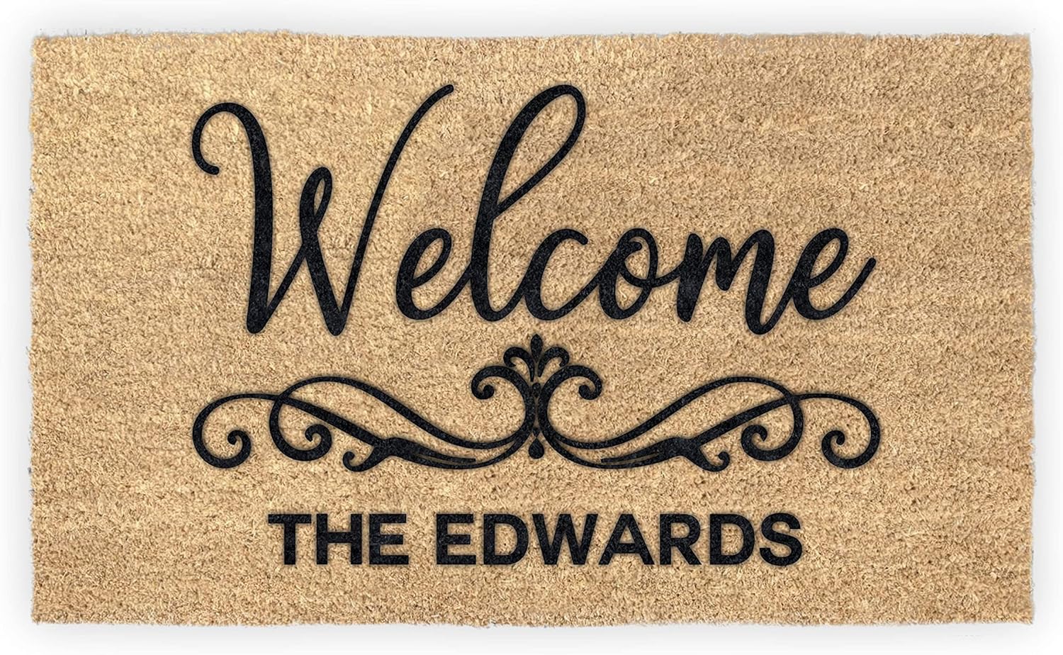 MRC Wood Products Personalized Welcome Scroll with Last Name Coir Coconut Husk Doormat Door Mat 18x30 or 24x36 (24"x 36")