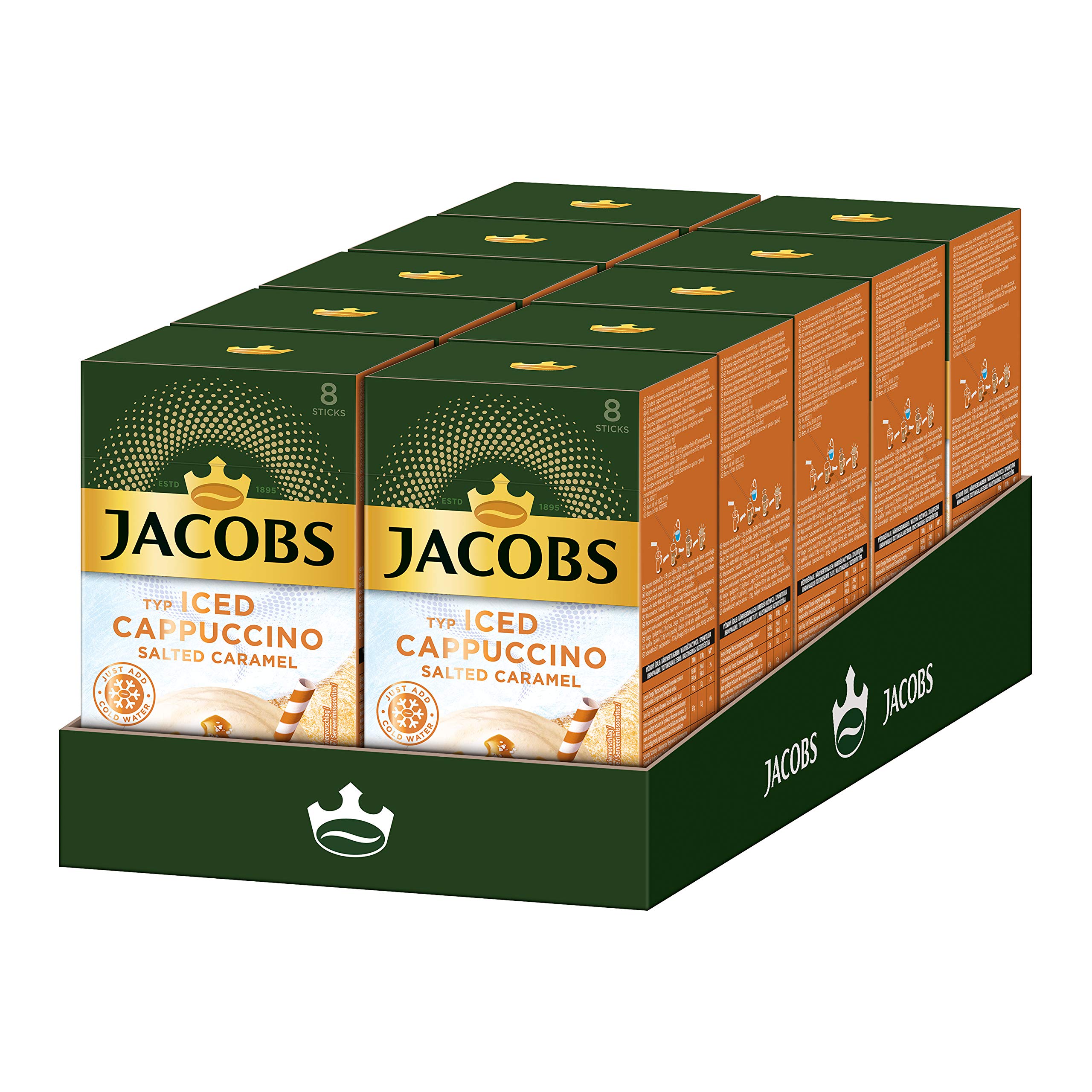 Jacobs Iced Cappuccino Salted Caramel, 80 pałeczek z kawą Instant Caffee, 10 x 8 napojów, 142 g