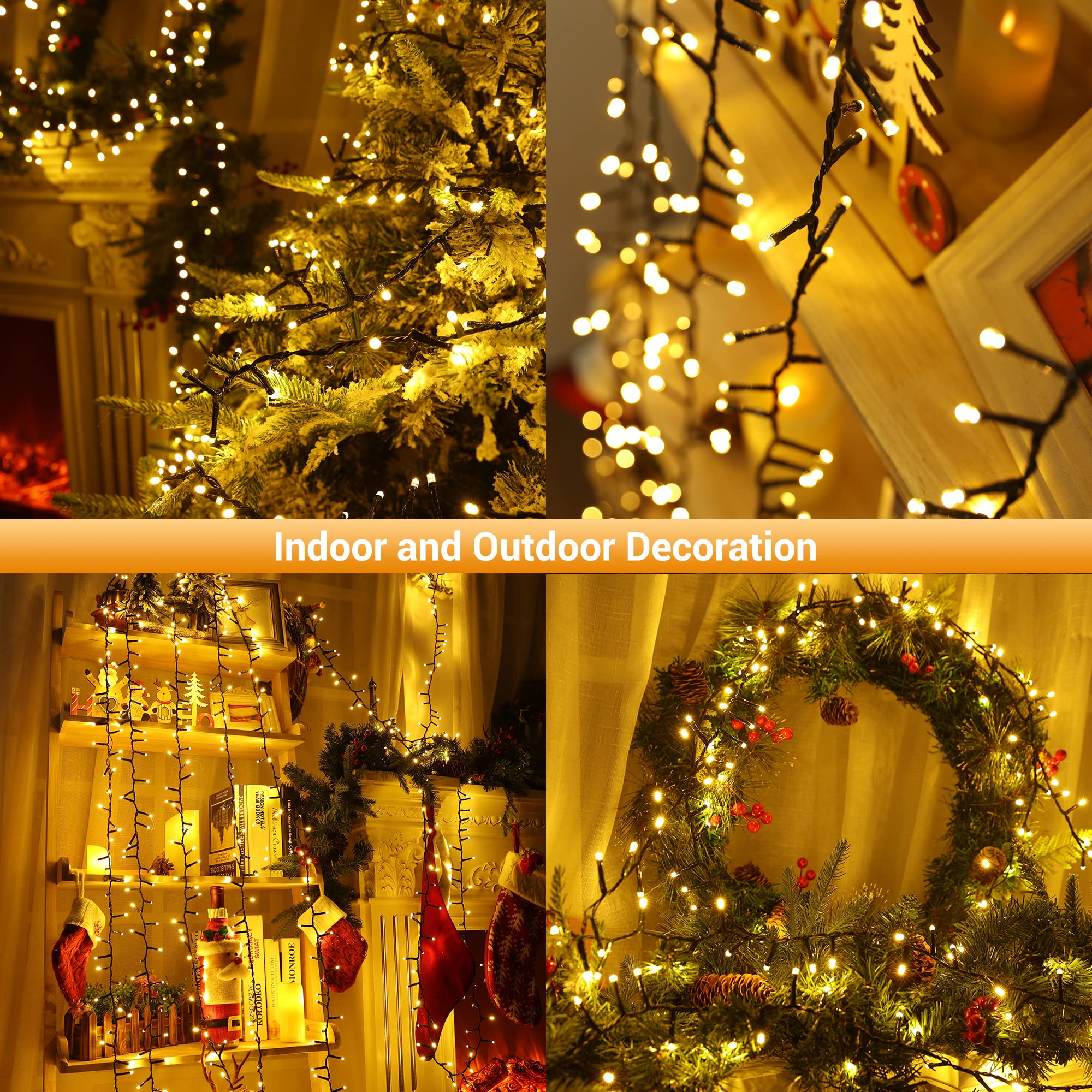 BrizLabs Luci Albero di Natale Esterno, 20M 750 LED Catena Luminosa Bianco Caldo con Spina 8 Modalità Impermeabile Luci Natalizie per Casa Interno Giardino Festa Matrimonio