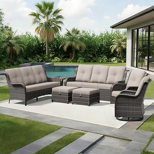 Miniatura 140 de Joyside Silla mecedora giratoria para exteriores para patio, mecedora de mimbre para exteriores con cojines de tela de olefina adecuada para porche