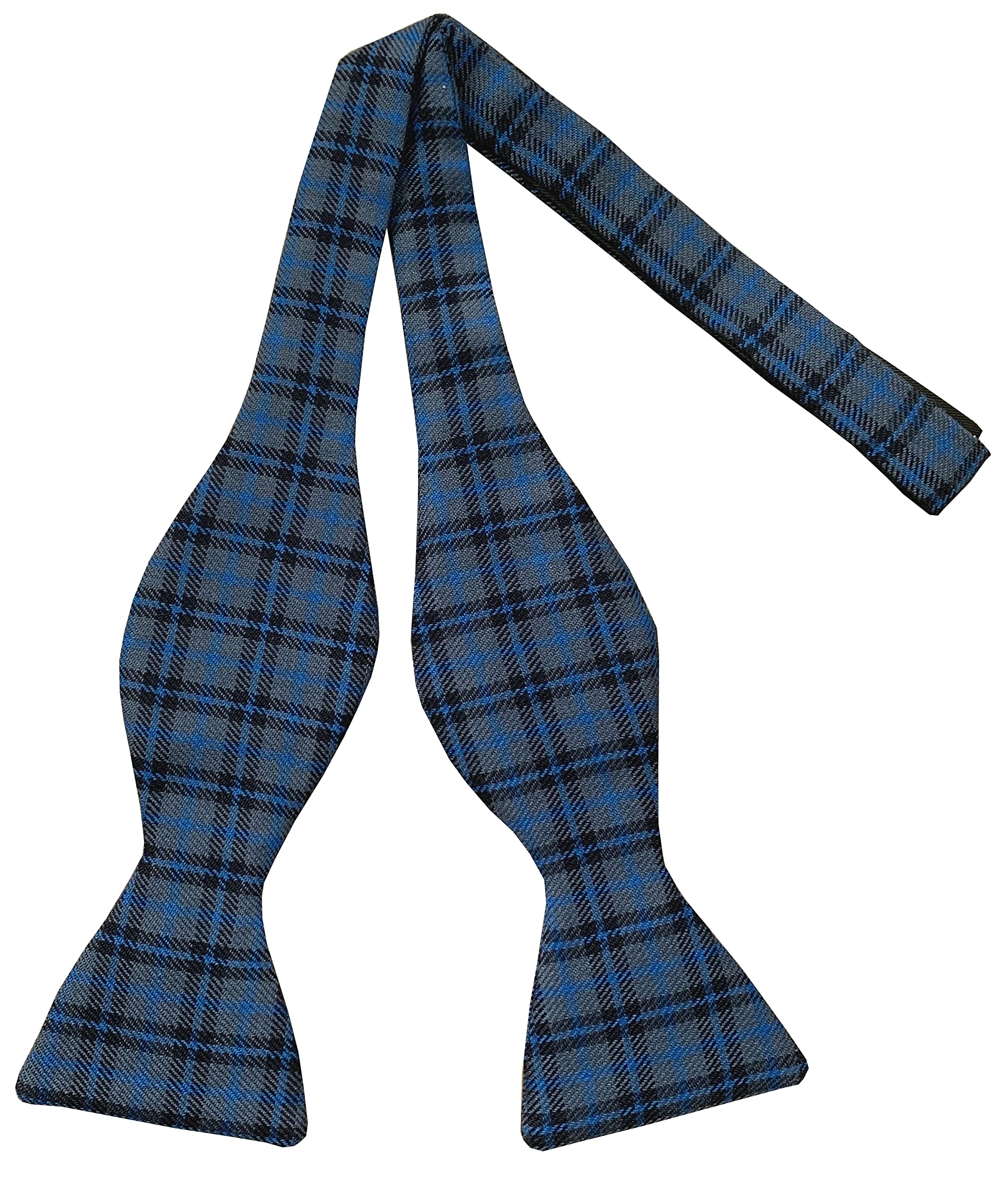 Great British Tie Club Men's Blue, Grey, Black Bedford Blue Tartan Self-Tie Bow Tie