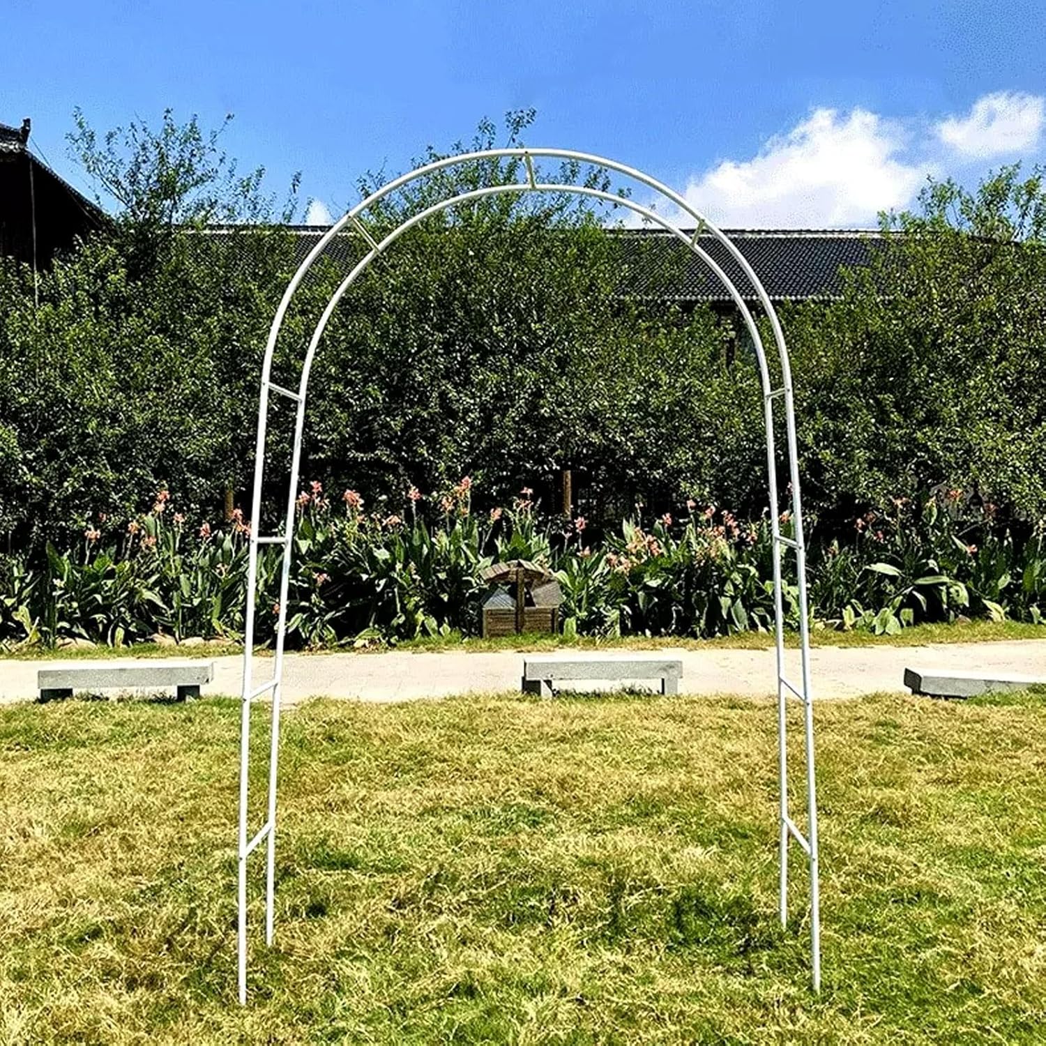 Metal Arch Arbor, Garden Arch for Various Climbing Plants, Pergola Archway, for Ceremony Bridal Party Backyard Archway Decorations, Easy Assemble(White,55x15.7x90in)