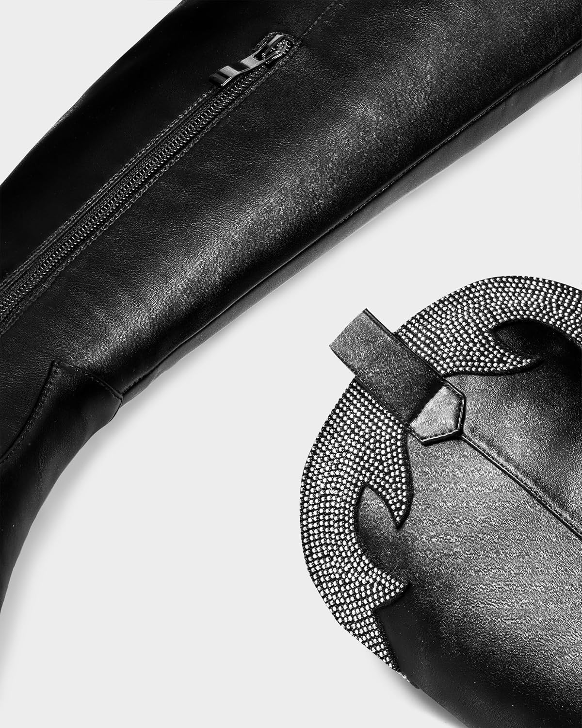 MUCCCUTE Cowboy Boots for Women Black Thigh High Boots - Fashion Cowgirl Over The Knee Boots with Rhinestone - Pointed Toe Chunky Heels Side Zipper Fall Tall Boots for Ladies - Image 8