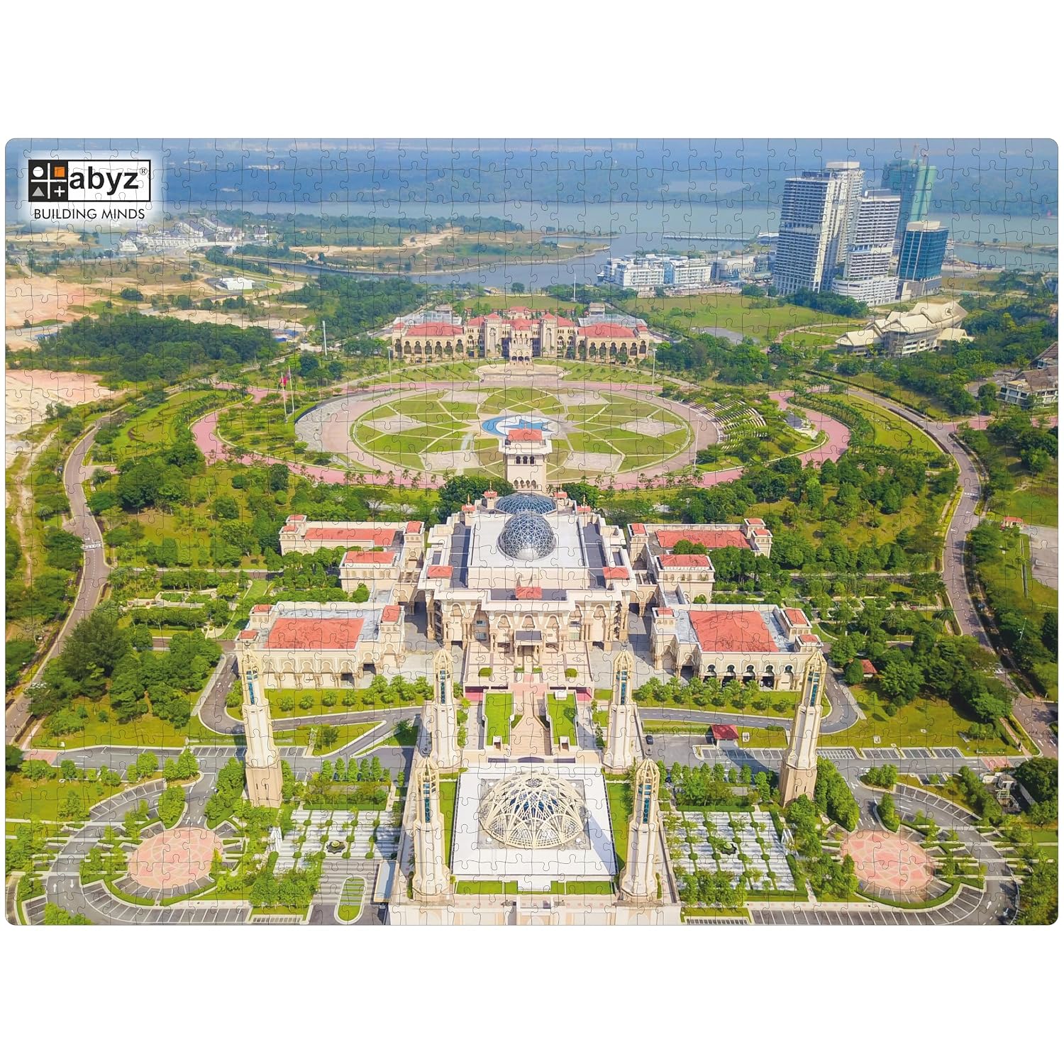 ABYZ Wooden Jigsaw Aerial Landscape of Kota Iskandar Mosque, Johor State Malaysia Puzzle with 1000-Pieces Play and Learn Educational Puzzle for Kids & Children Aged 14 and Above as Well as Adults