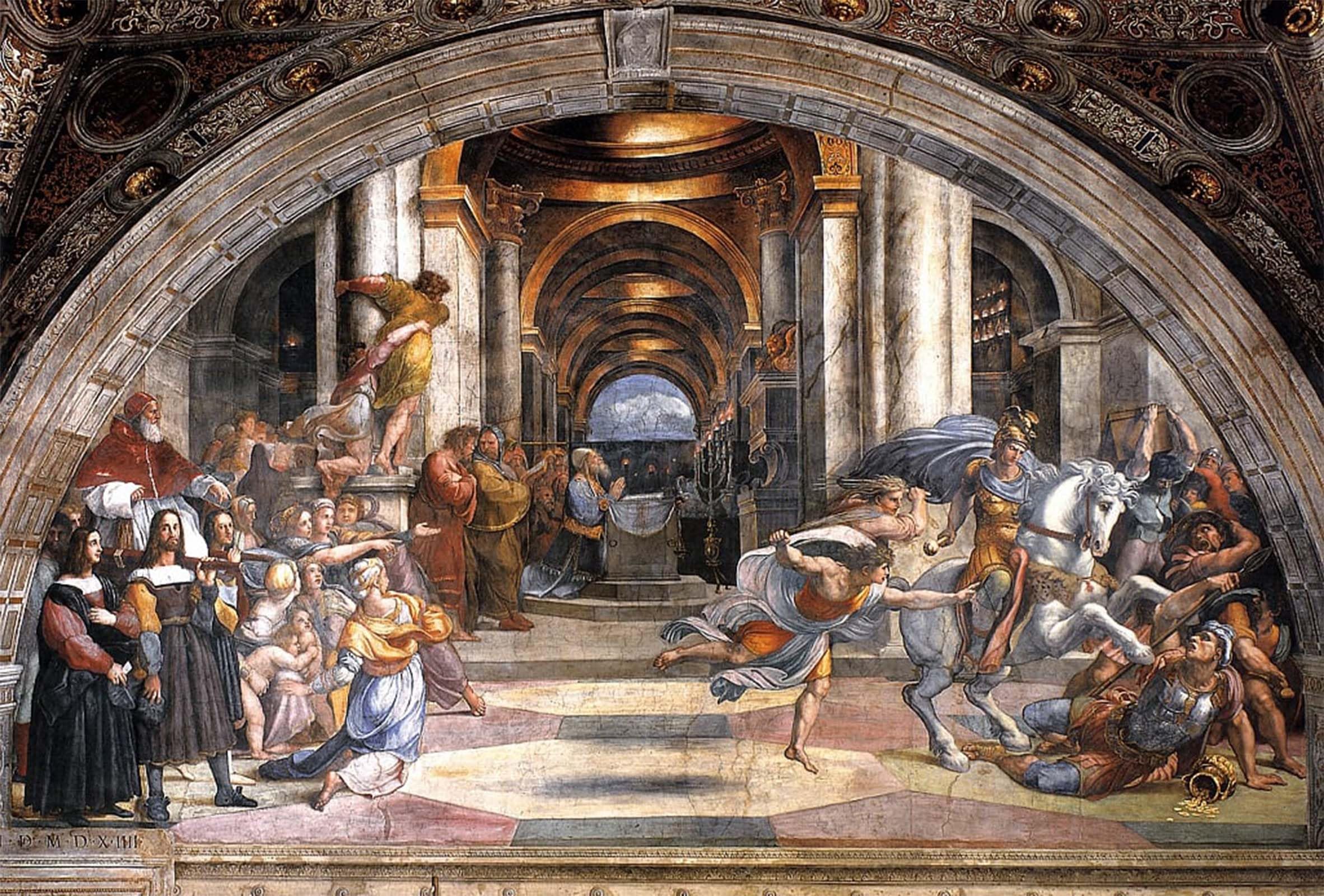 ARTXLXXBN Famous Painting Canvas Artwork Graffiti Print the Expulsion of Heliodorus by Raffaello Sanzio Raphael Portrait Canvas Image for Home Decor 60x90cm