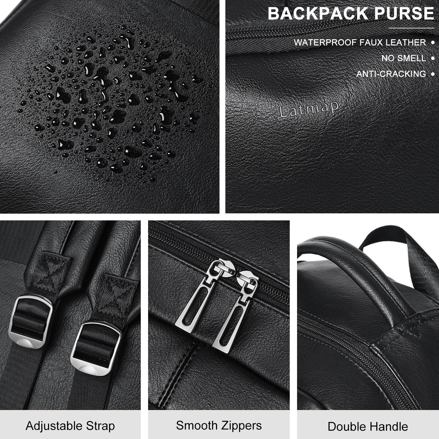 LATMAP Lederrucksack Damen 30L,Rucksack Damen Tagesrucksack Mittel-Groß Laptoprucksack Elegant Handtasche Unisex Lederrucksack mit Geldbörse für Uni Reisen Freizeit