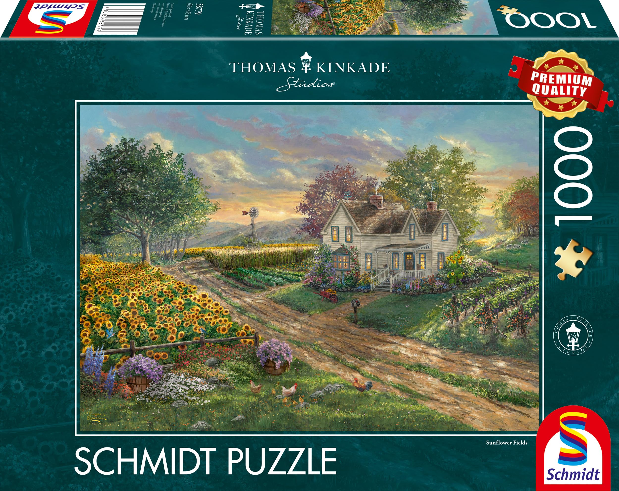 Thomas Kinkade: Sunflower Fields (1,000 Pieces) | Jigsaw Puzzle | Ages 14+ | 1+ Players