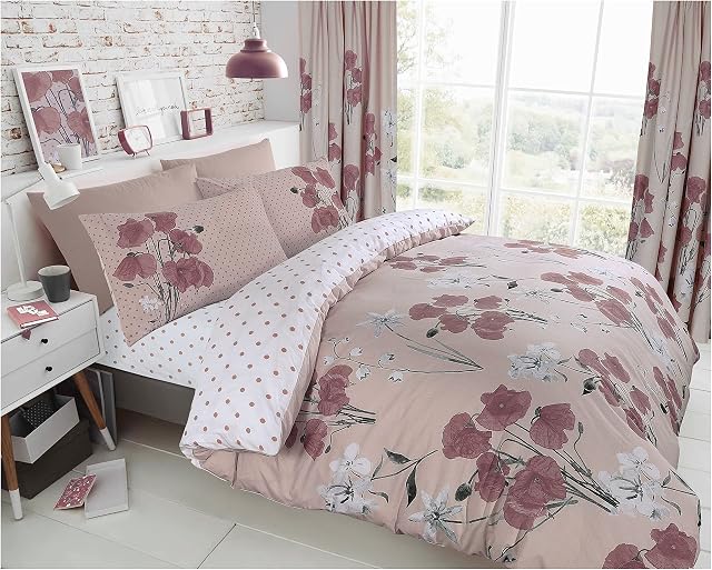 GC GAVENO CAVAILIA Easy Care Blossom Bedding Double Bed Set, Washable Botanical Duvet Cover Sets, Breathable Quilt Covers, Blush Pink
