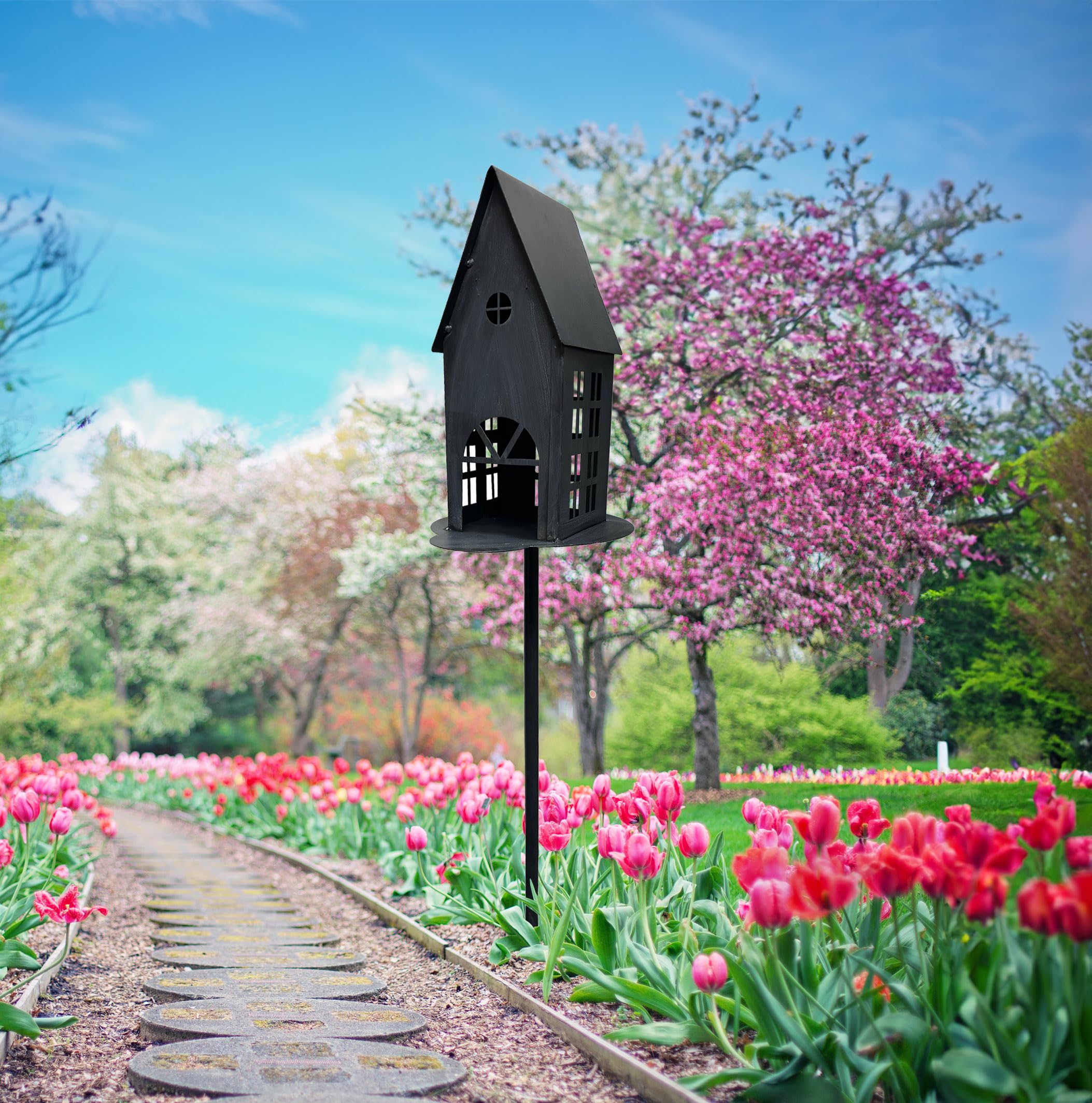 Metall Gartenstecker Haus in anthrazit - H 75 cm - Gartendeko Beetstecker Windlicht
