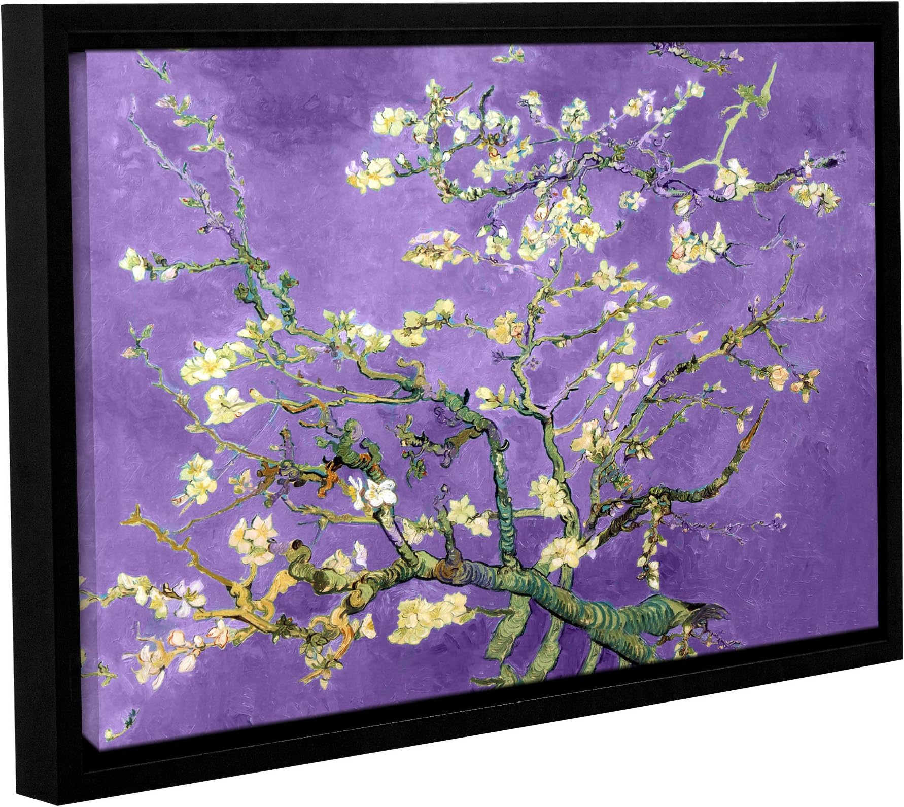 Vincent Vangogh's Almond Blossom Interpretation in Iris Violet Gallery Wrapped Floater Framed Canvas Artwork, 12 by 18-Inch
