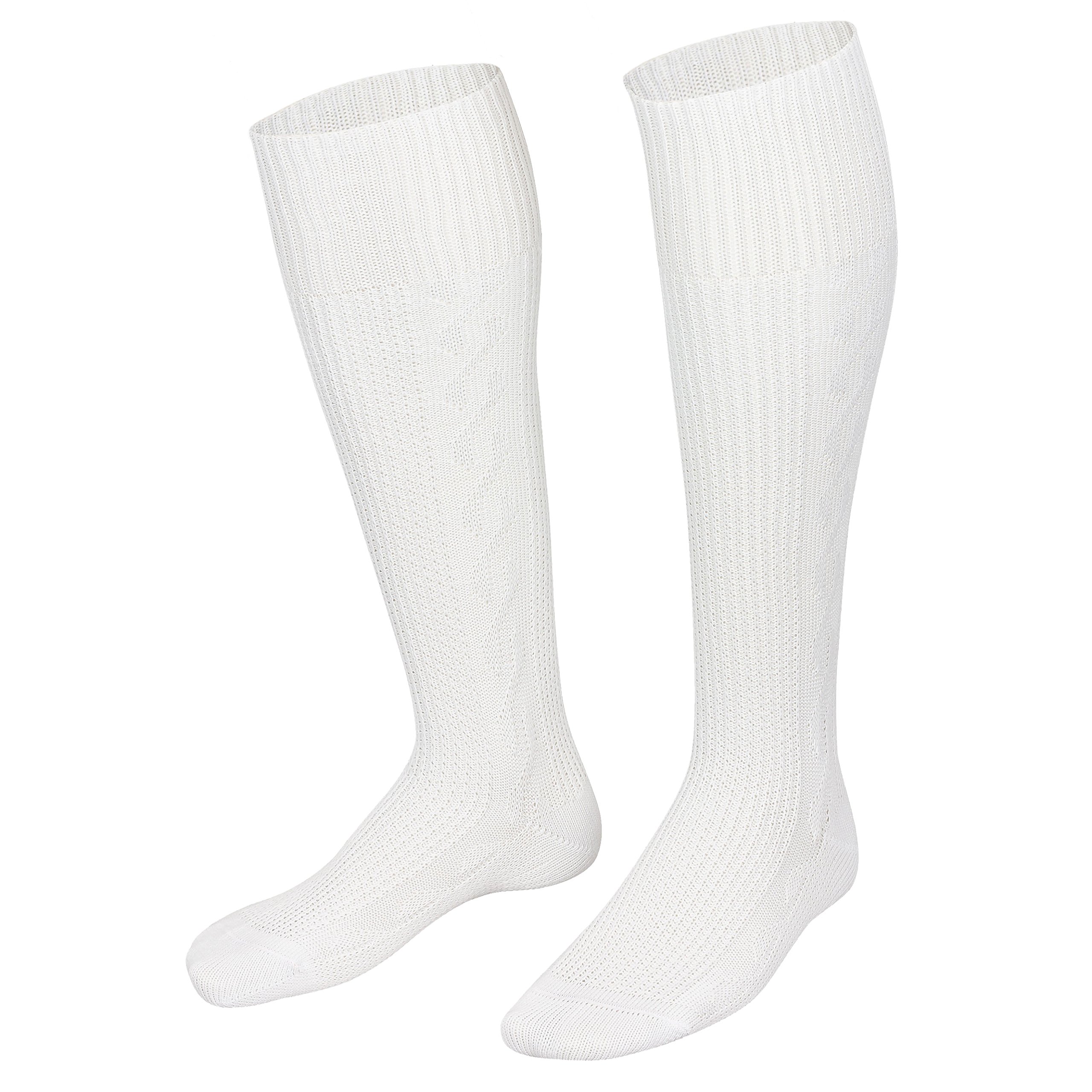 Piarini 1 Paar Trachtenkniestrümpfe Trachtensocken Herren Damen lang - Kniebundstrümpfe mit Zopfmuster handgekettelte Spitze Baumwolle - weiß 35-38 39-42 43-46 47-50