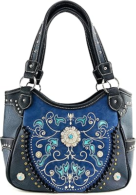 Zelris Spring Bloom Western Concho Women Conceal Carry Tote Handbag Purse (Blue)