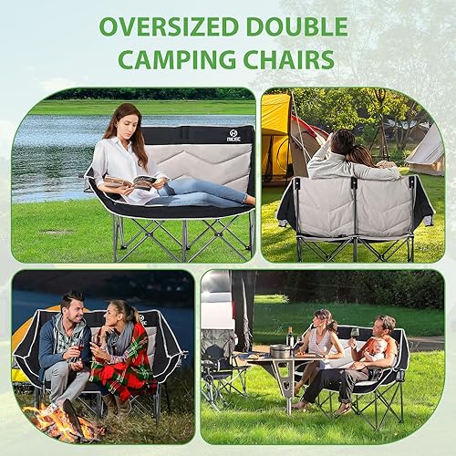 Miniatura 8 de Nice C Silla de camping biplaza, silla de campamento doble, sofá de campamento al aire libre, sofá biplaza de campamento de gran tamaño, silla