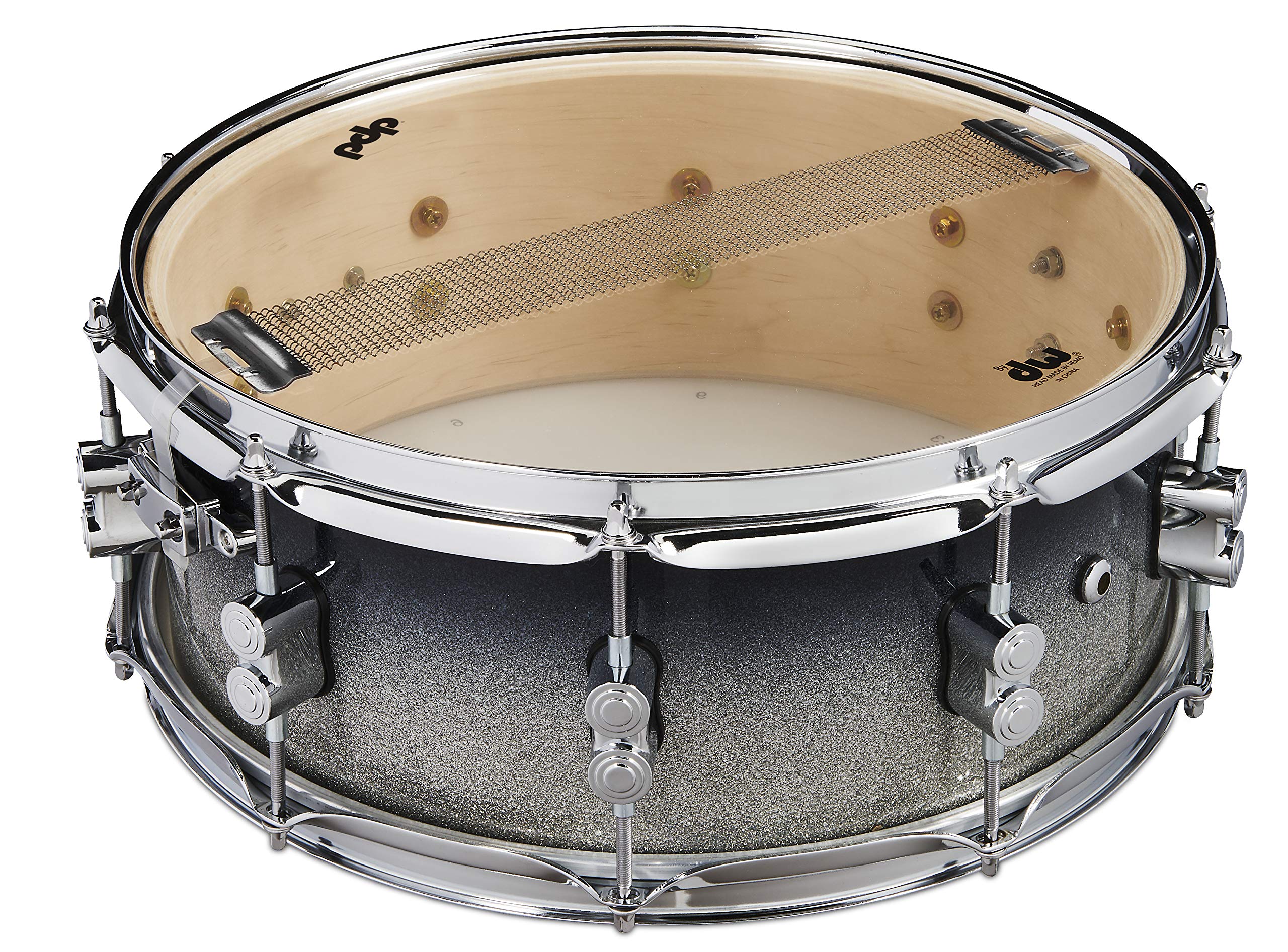 Pacific Drums Caisse claire Concept Maple, 35.6 cm x 14 cm, laquée argent à noir dégradé | Avec une coque en érable européen 10 plis et un accastillage DW haut de gamme