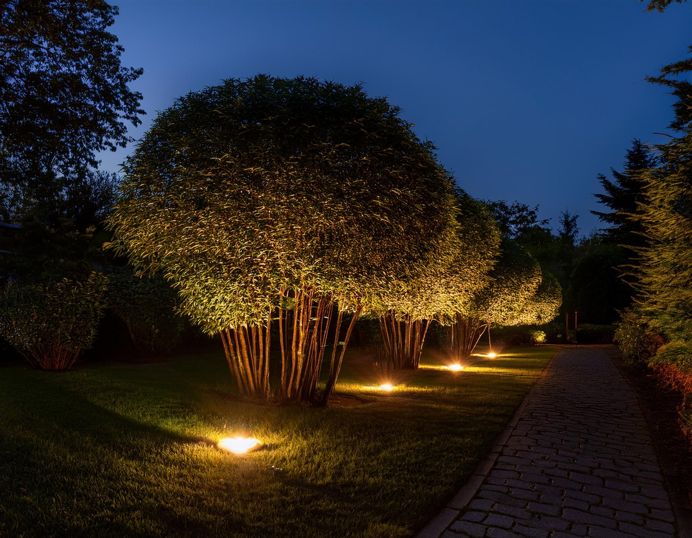 6er Set LED Bodeneinbaustrahler 230V Edelstahl • Ø 4,5 cm rund warmweiß wasserdicht • für Gehwegbeleuchtung Terrasse