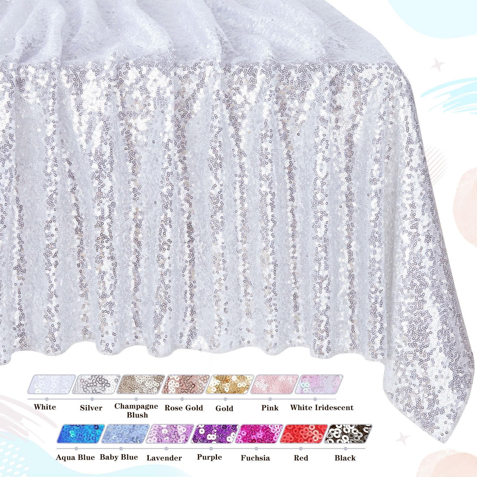 Queendream 127 X 203 Cm - Tovaglia Glitterata Con Paillettes, Colore: Argento-image