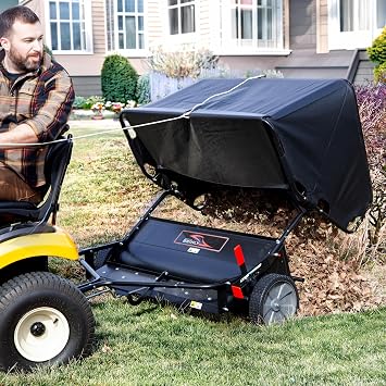 Brinly 54 Tow-Behind Combo Lawn Sweeper with Dethatcher and Hamper Windscreen