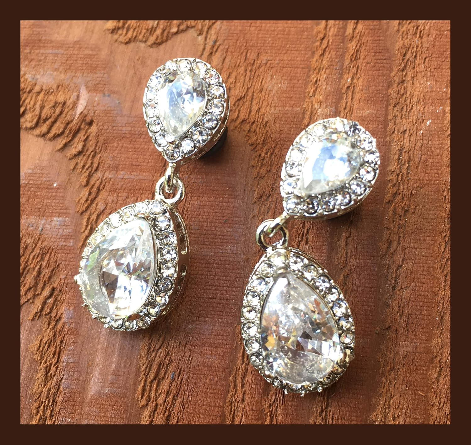 Sapphire 10KT White Gold Plated Diamonds drops Wedding EAR