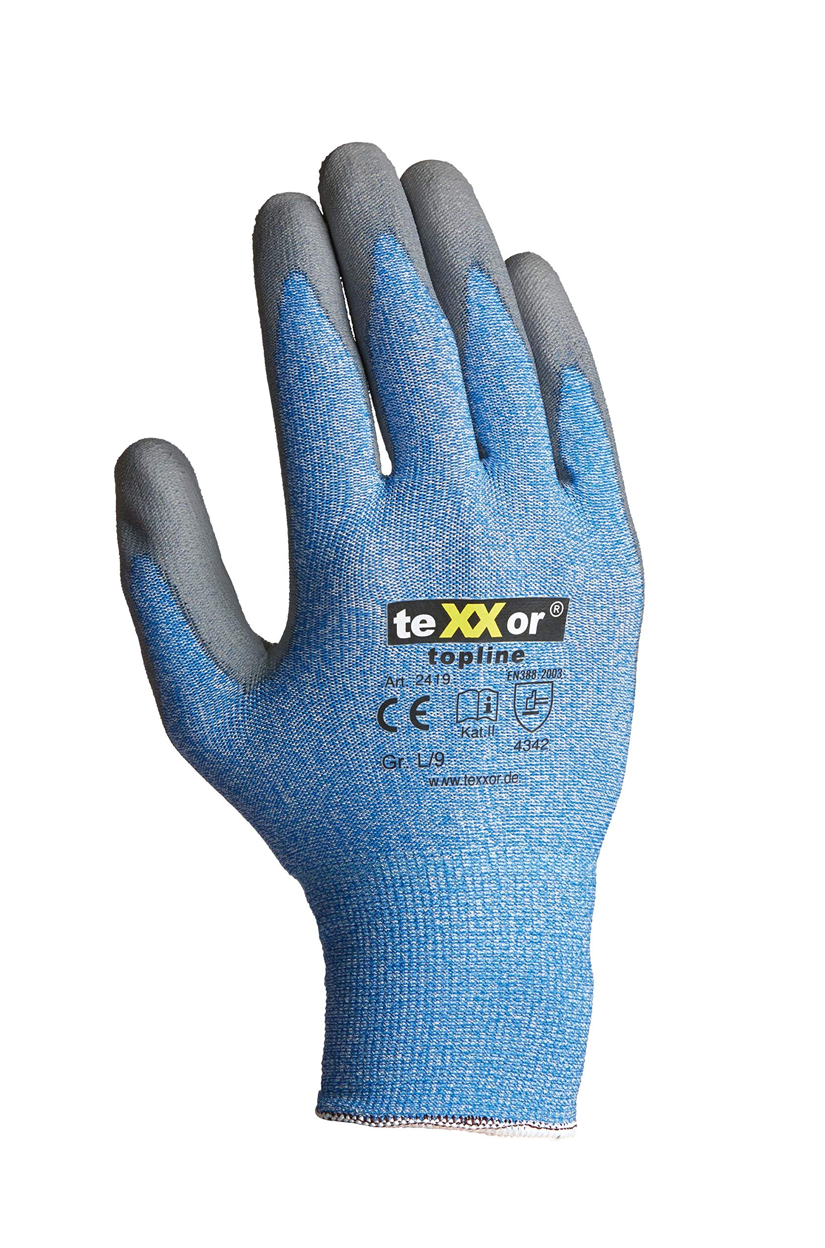 (240 Paar) teXXor Handschuhe Schnittschutzhandschuhe PU-Beschichtung 240 x hellblau/grau 7